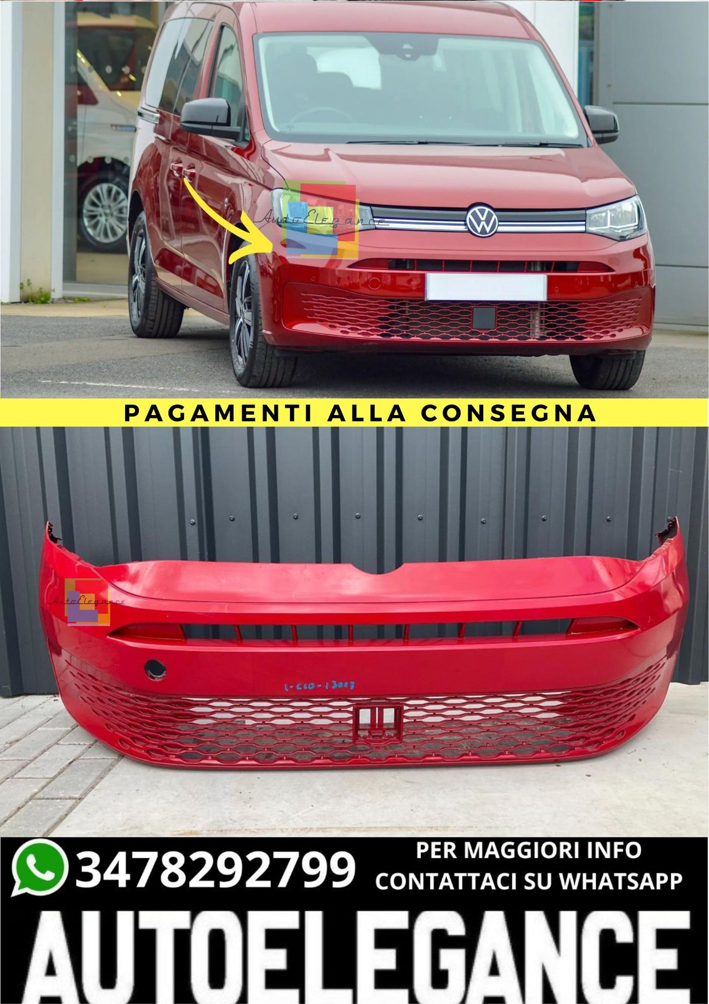 ❤️PARAURTI ROSSO ADATTO PER  VW caddy USATO VERNICIATO 2021 - 2025❤️