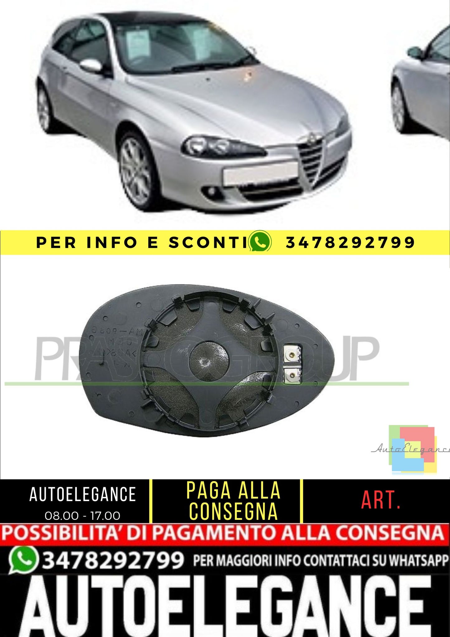 🔥AA3407503 PIASTRA SPECCHIO DESTRA-TERMICA CONVESSA PER ALFA ROMEO 147 04-10🔥