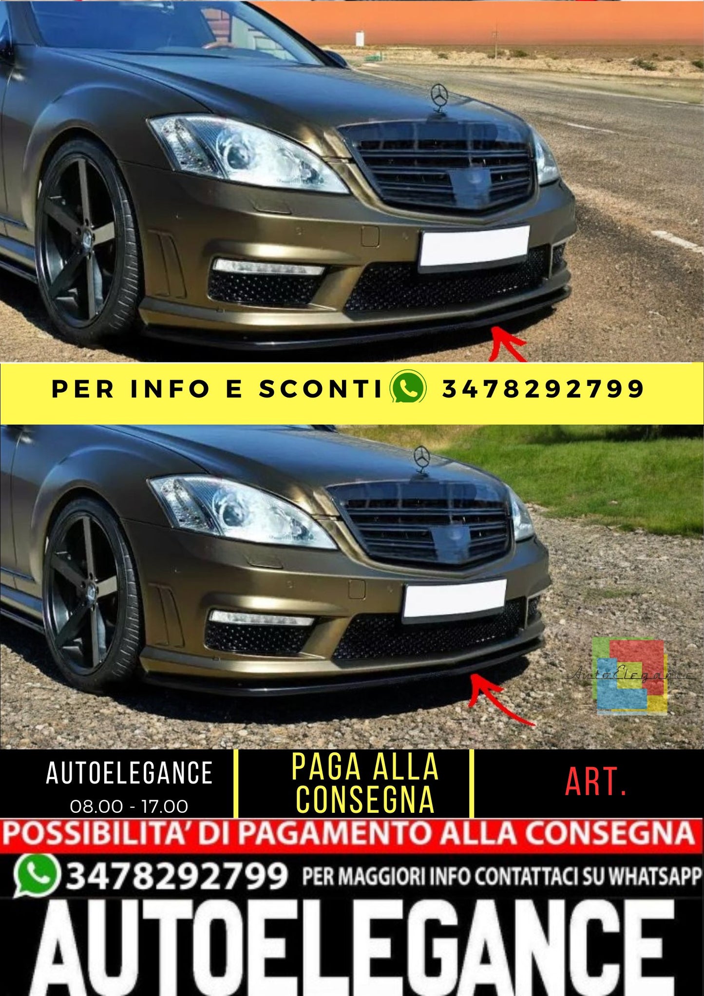 ✨SPLITTER Design Lucido ABS per Mercedes Classe S W221 Amg✨