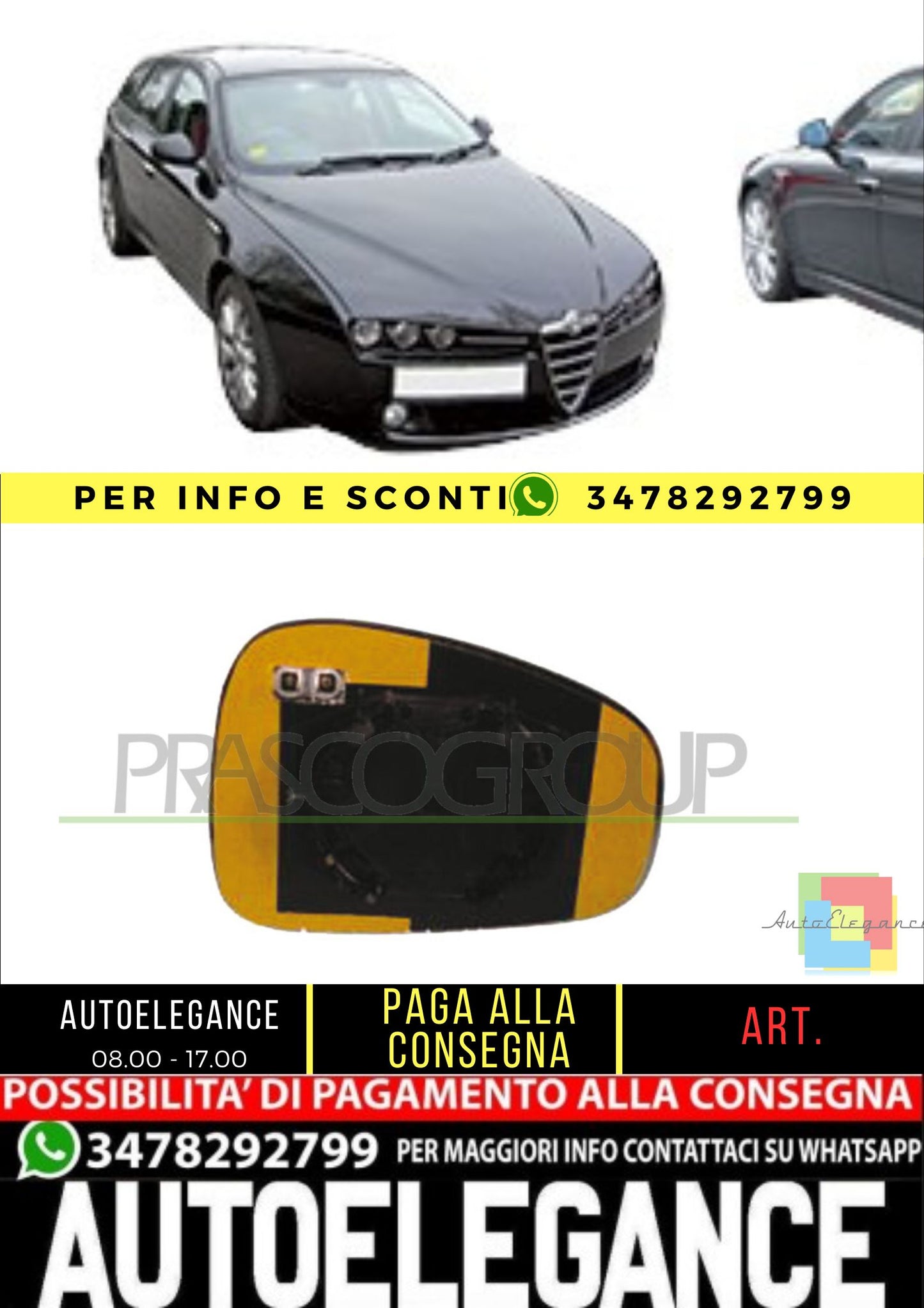 ✨ PIASTRA SPECCHIO SINISTRA-TERMICA-ASFERICA-BLU PER ALFA ROMEO 159 05-11✨