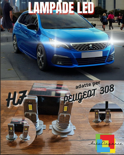 KIT LED H7 PER PEUGEOT 308 6000K BIANCO 6000 LUMEN CANBUS ANABBAGLIANTI