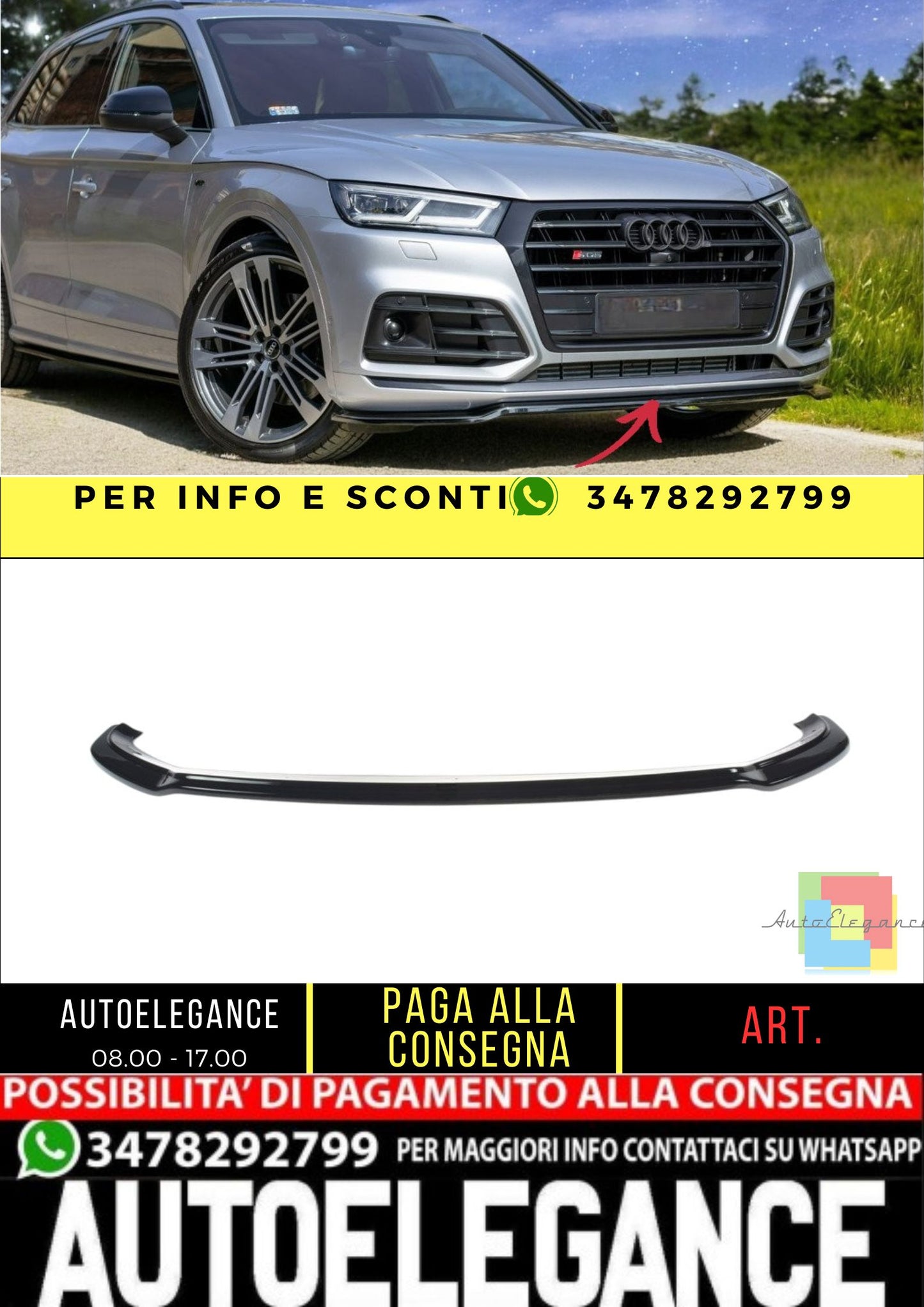 ✨SPLITTER ADATTO Per Audi SQ5/Q5 S-Line Mk2 Design Lucido Nero ABS 2017+✨