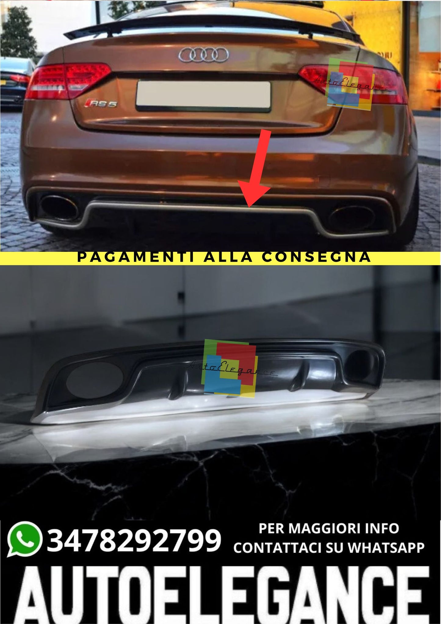 🔥DIFFUSORE  ADATTO PER  AUDI A5 8T S-LINE FACELIFT RS LOOK🔥