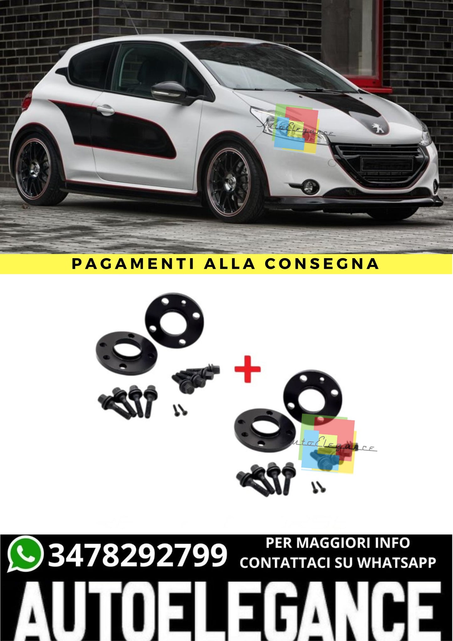 ⭐KIT 4 DISTANZIALI 16+20mm NERO ADATTO PER PEUGEOT 208 (CA - CC) dal 12 al 18⭐