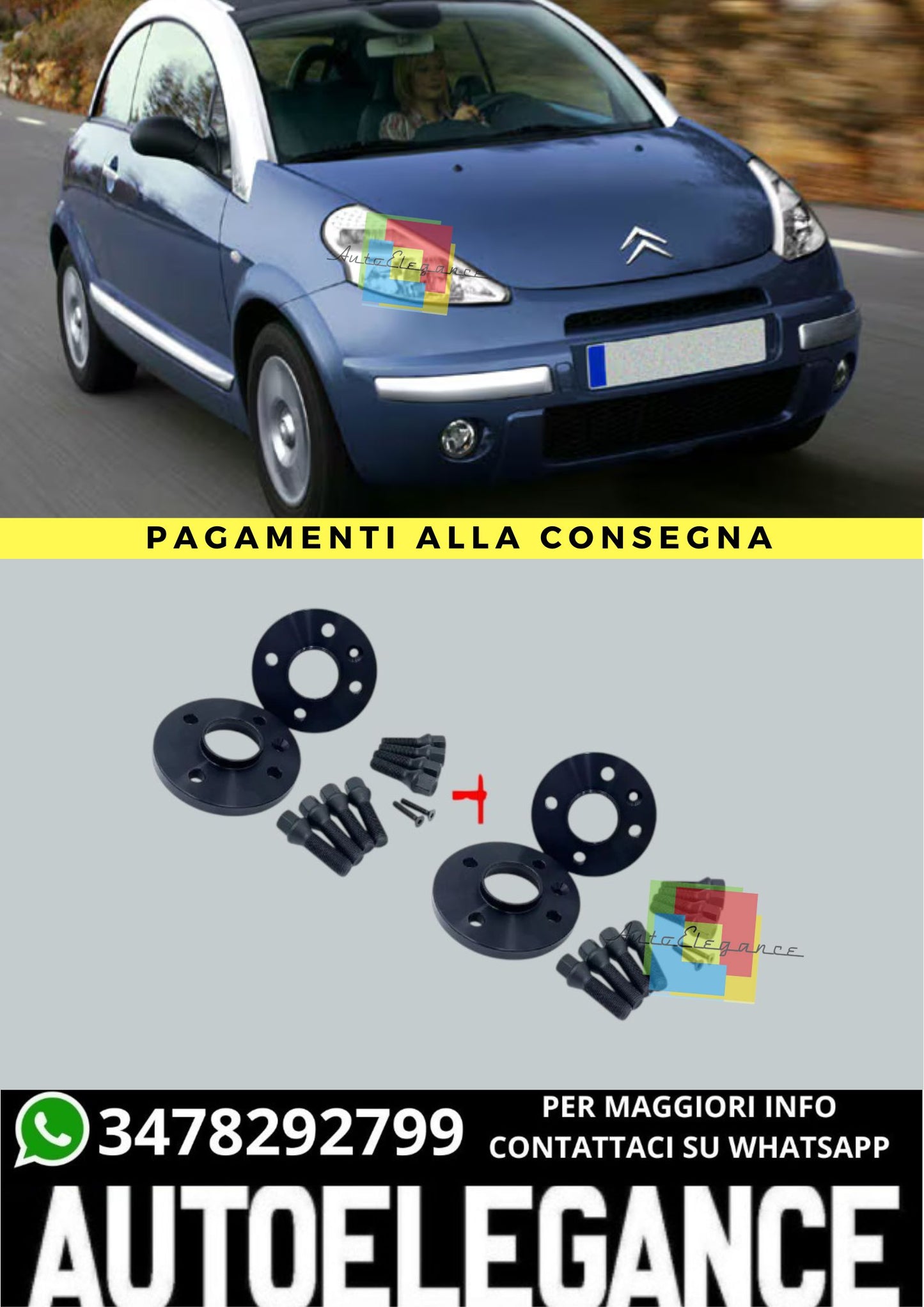 ⭐KIT 4 DISTANZIALI 16+20mm NERO ADATTO PER CITROEN C3 Pluriel (HB) dal 2003⭐