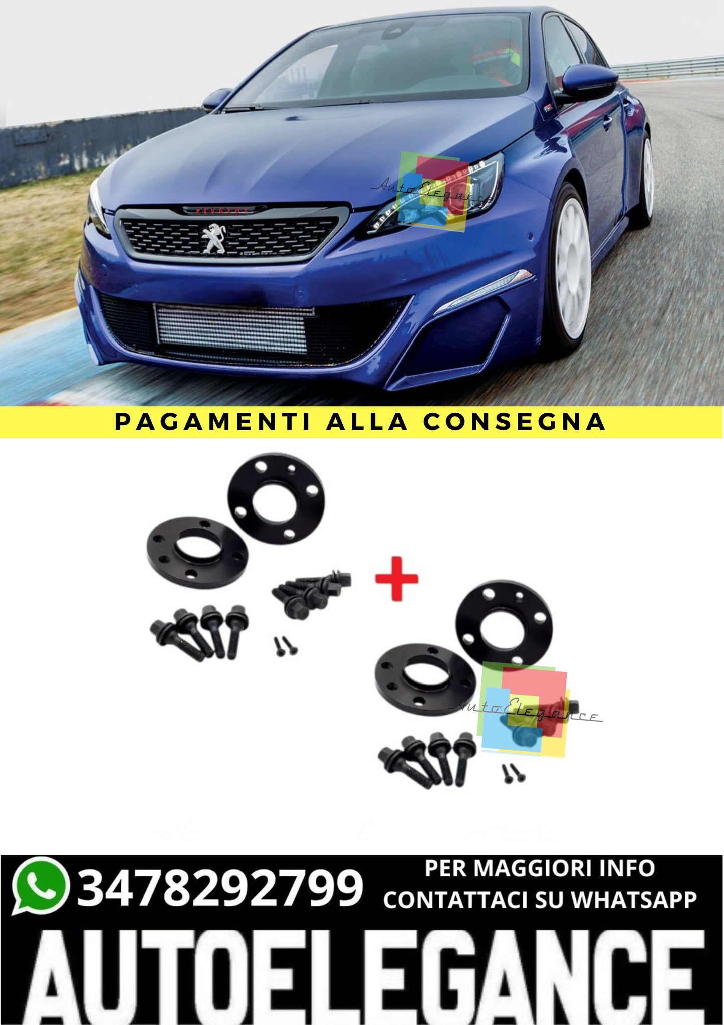 ⭐KIT 4 DISTANZIALI 16+20mm NERO ADATTO PER PEUGEOT 308 I dal 07 al 16 4 fori⭐
