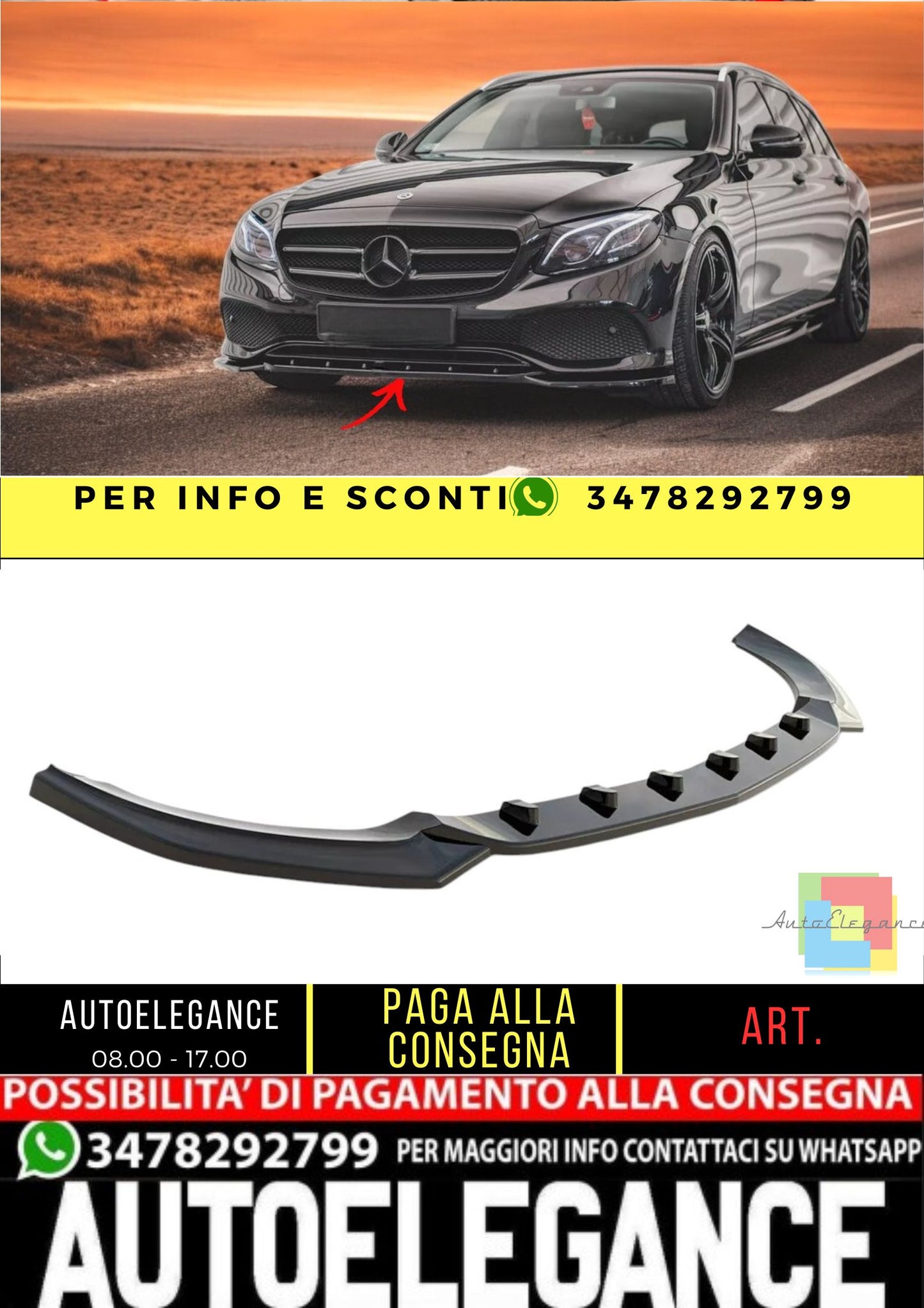 ✨Splitter Anteriore Design Nero Lucido ABS per Mercedes E W213 ( 2016-2021 )✨
