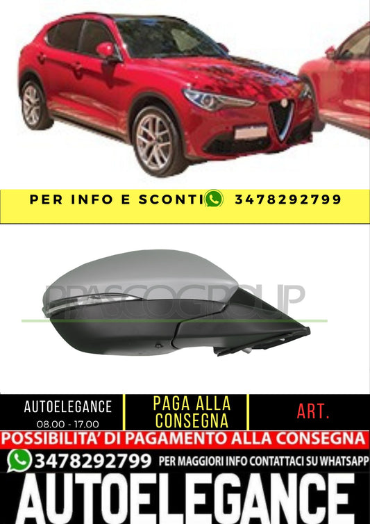 ✨AA7107313 RETROVISORE DESTRO -ELETTRICO-CON PRIMER PER ALFA ROMEO-STELVIO 16+✨