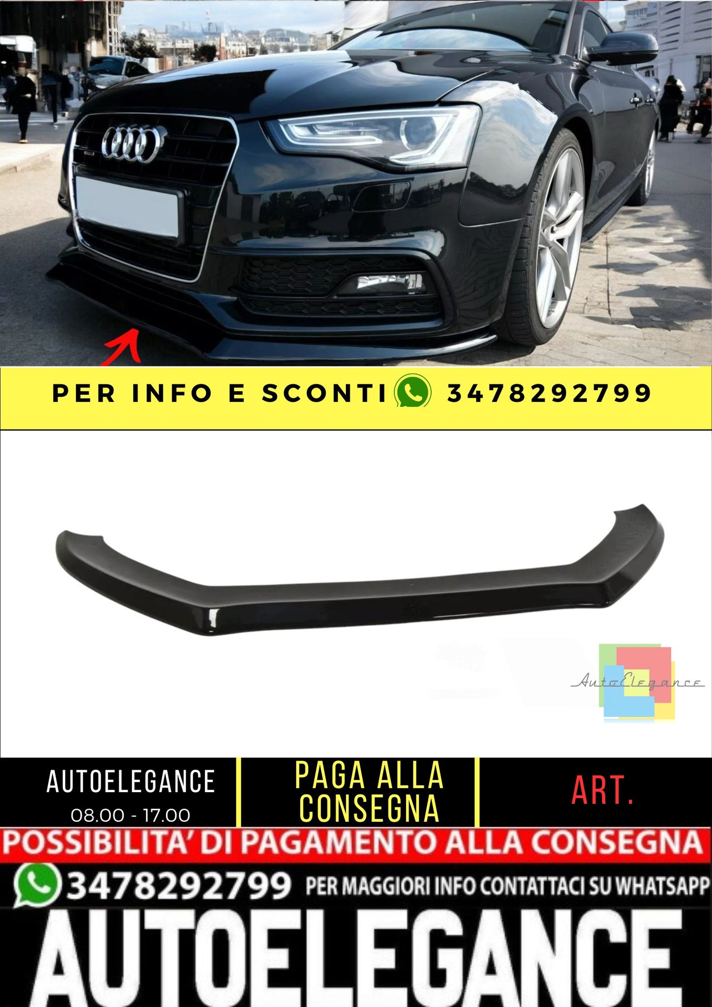 ✨Splitter V1 design lucido ABS per Audi S5/A5 S-Line 8T FL 2011-2016✨
