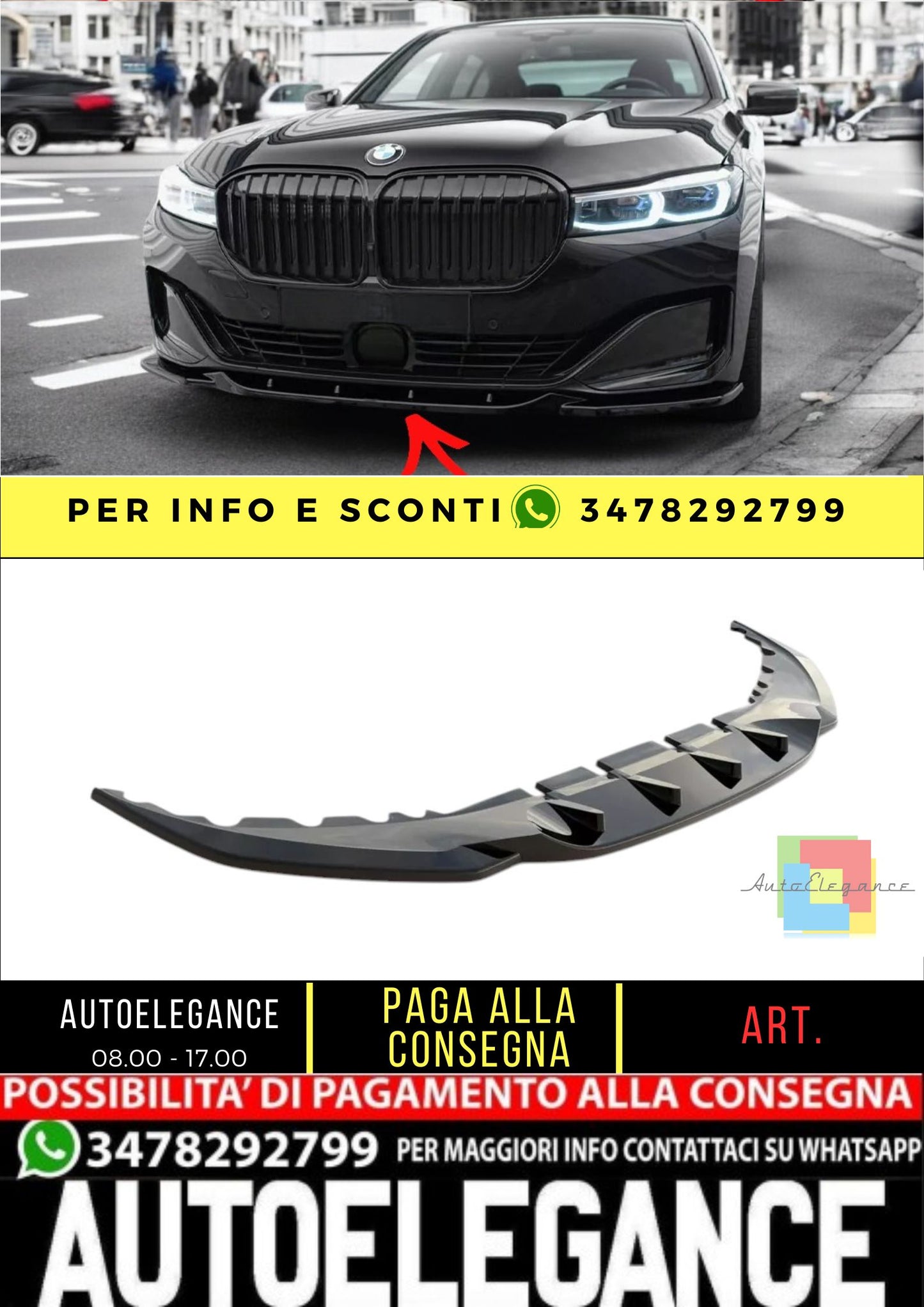 ✨SPLITTER anteriore V2 per BMW Serie 7 G11 lifting nero lucido ABS✨
