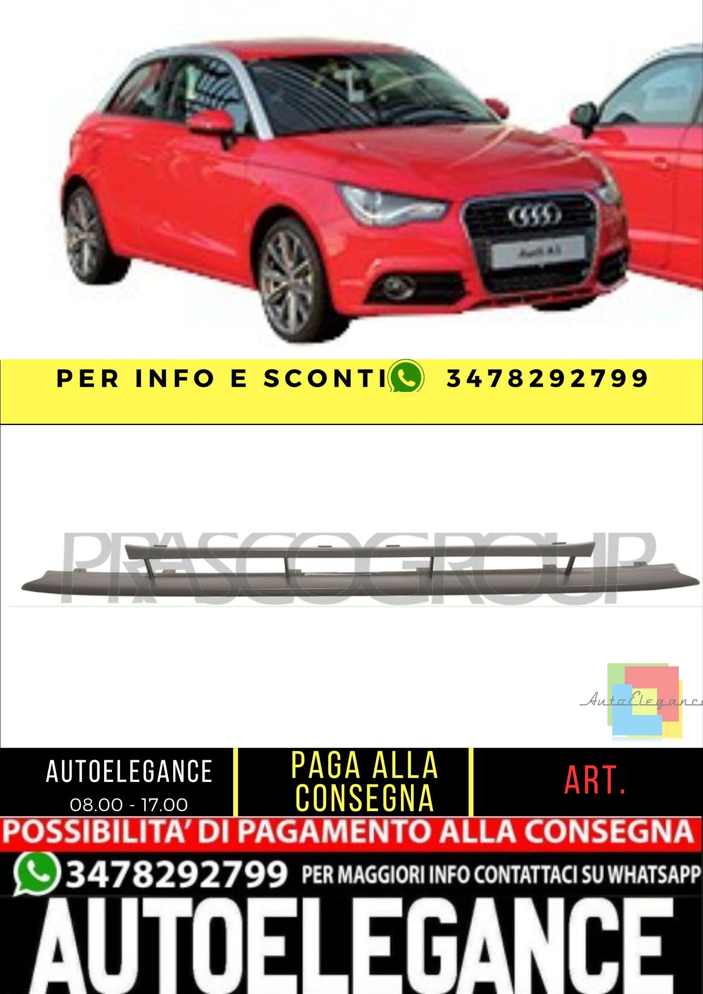 ✨AD1201801 SPOILER PARAURTI ANTERIORE-CON PRIMER ADATTO PER AUDI A1 2010-2014✨