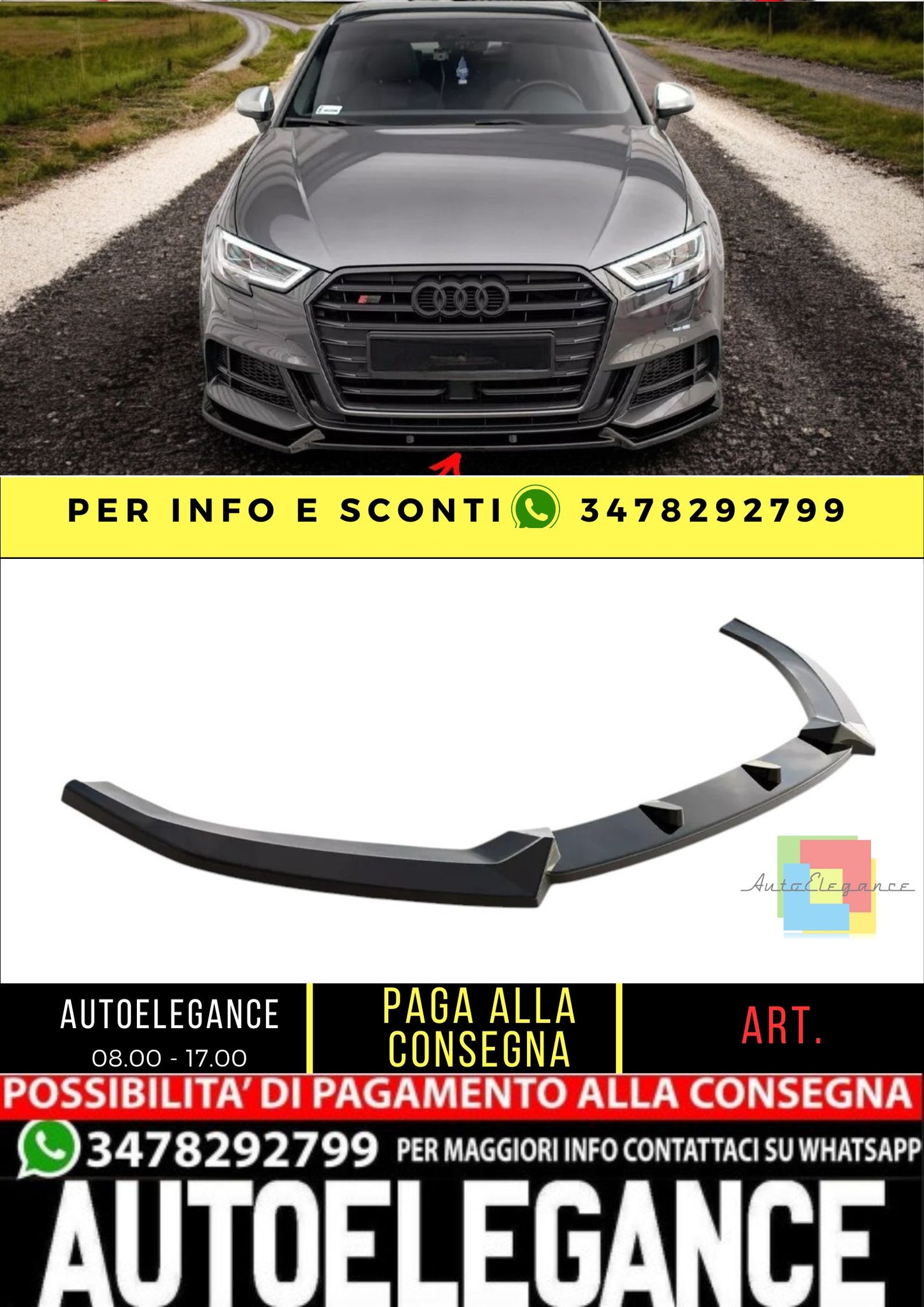 ✨Splitter V1 Design Lucido ADATTO PER Audi S3 Sportback 8V Facelift✨