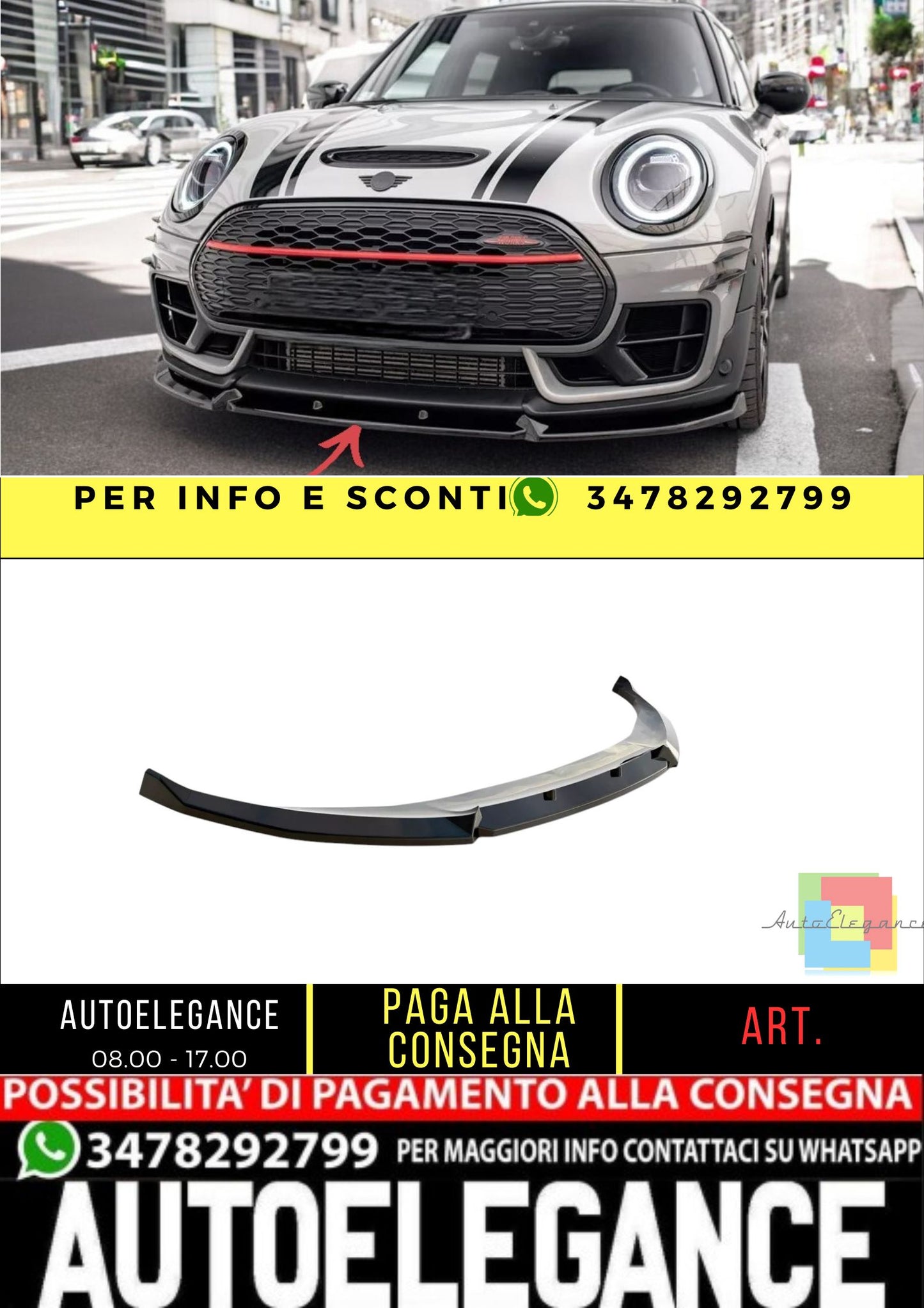 ✨Splitter Anteriore V3 per Mini Cooper Clubman JCW F54 Nero Lucido ABS✨