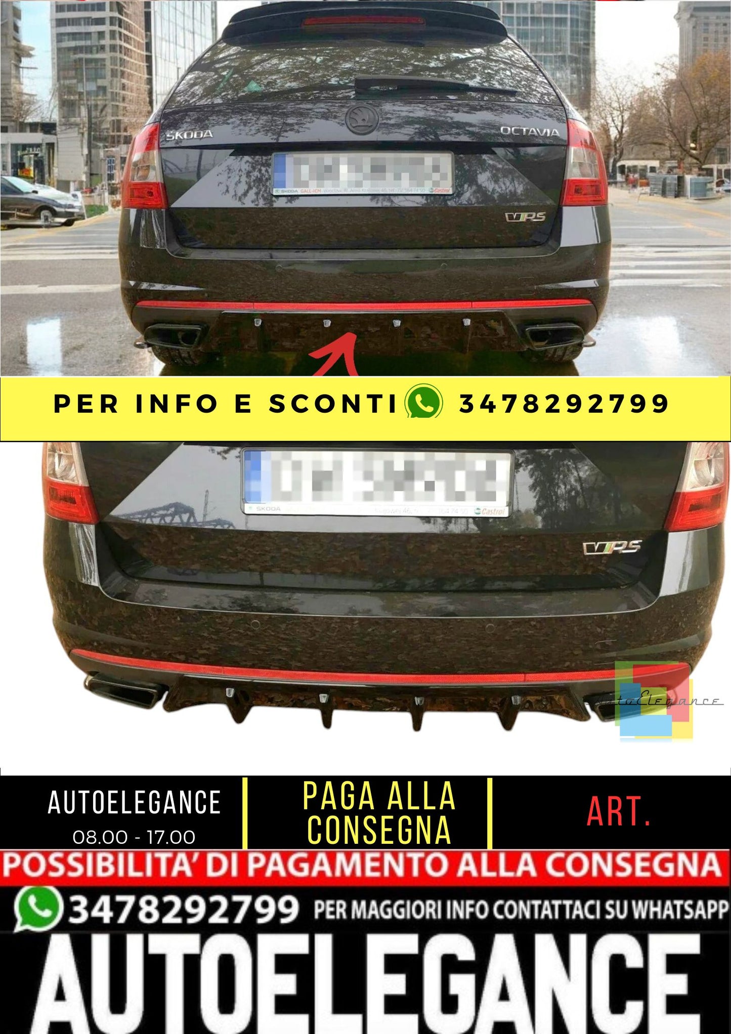 ✨DIFFUSORE nero lucido ABS posteriore per Skoda Octavia Mk3 RS 2013+✨