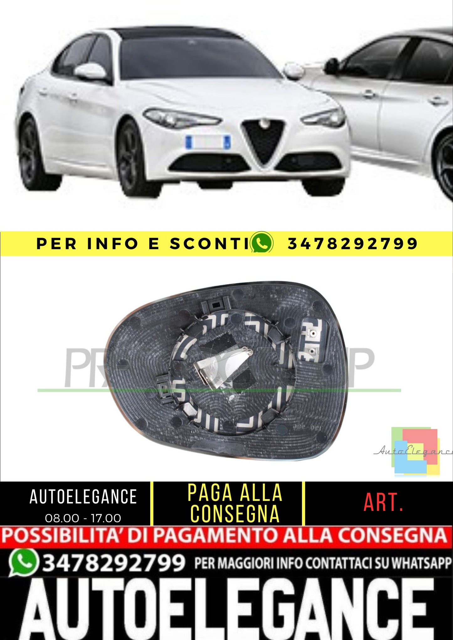 ✨AA0927513 PIASTRA SPECCHIO DESTRA-TERMICA-CONVESSAPER ALFA ROMEO GIULIA 15+✨