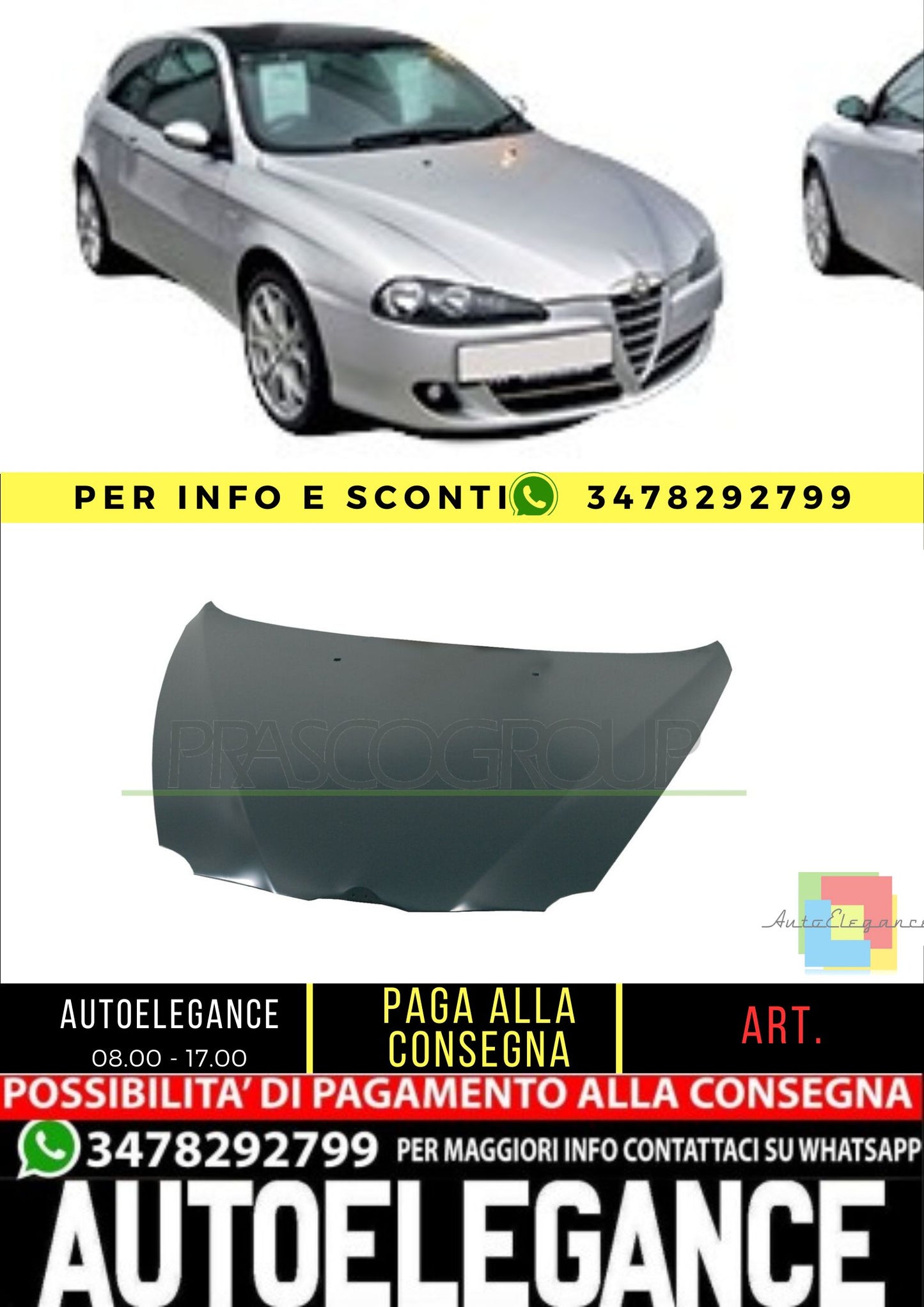 🔥AA3423100 COFANO ADATTO PER ALFA ROMEO 147 2004-2010🔥