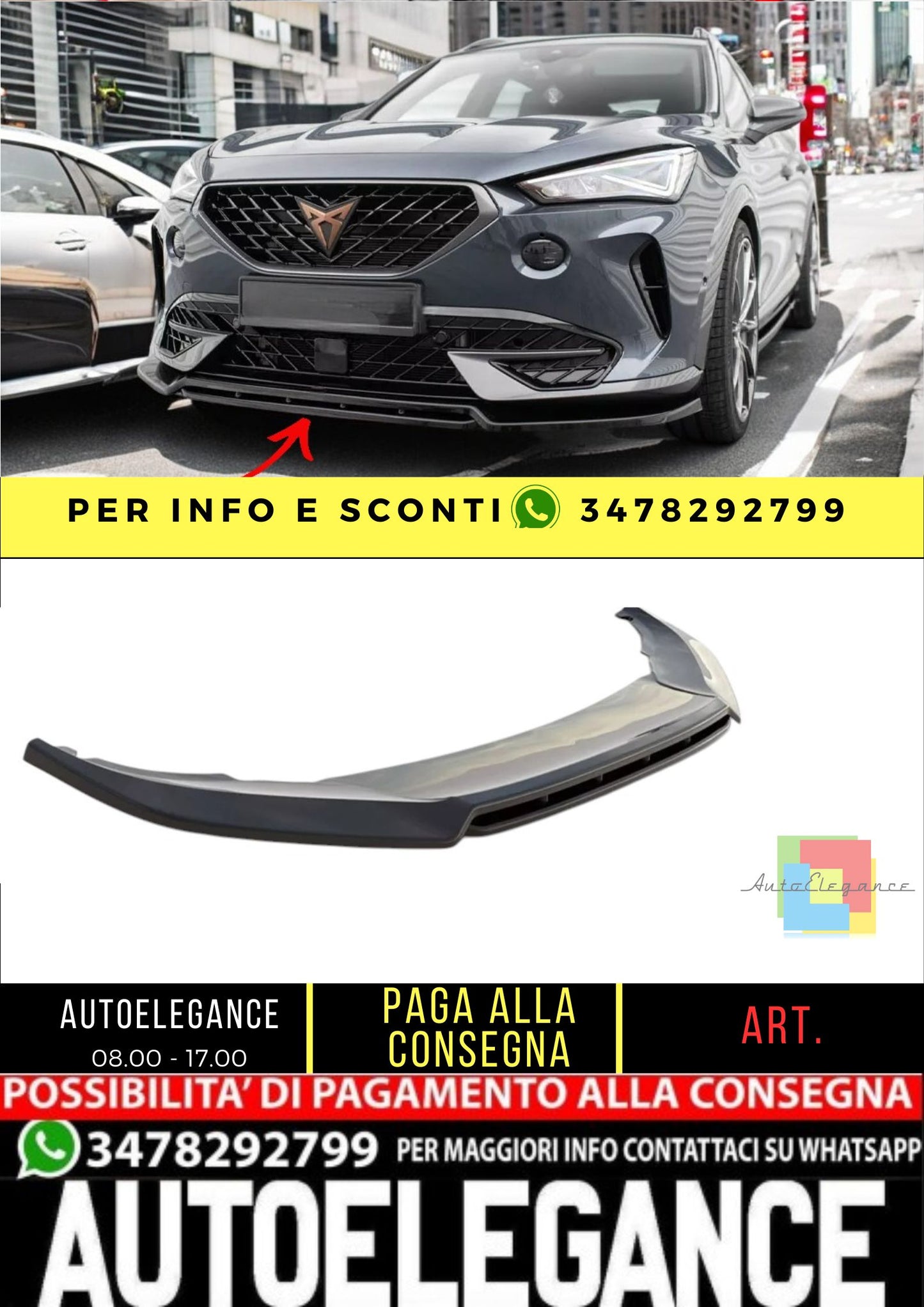 ✨Splitter anteriore V5 nero lucido ABS per Cupra Formentor 2020+✨