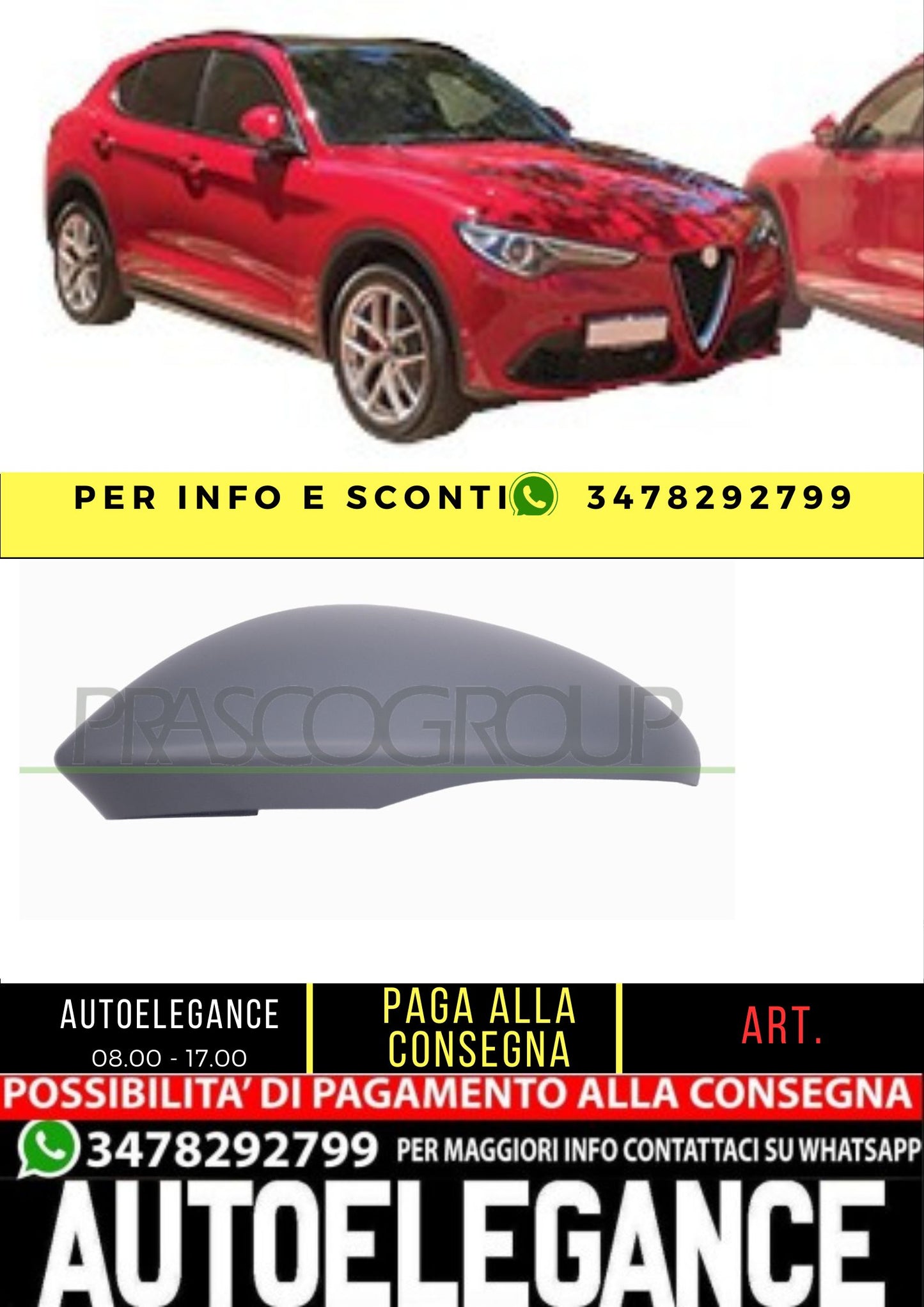 ✨AA7107414 CALOTTA RETROVISORE DESTRO-CON PRIMER PER ALFA ROMEO STELVIO 16+✨