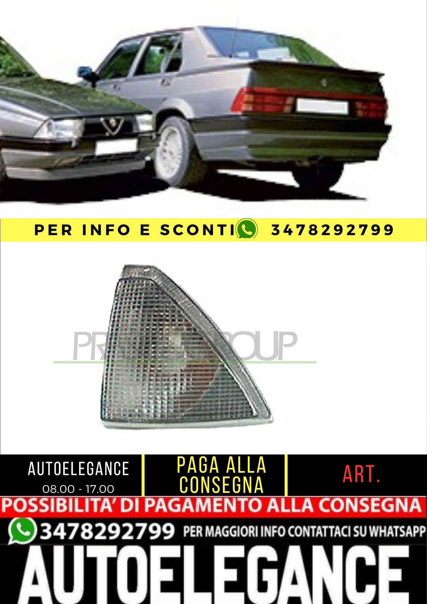 🔥AA0594014 FANALE ANTERIORE SINISTRO-BIANCO-CON PORTALAMPADA ALFA ROMEO 75 🔥