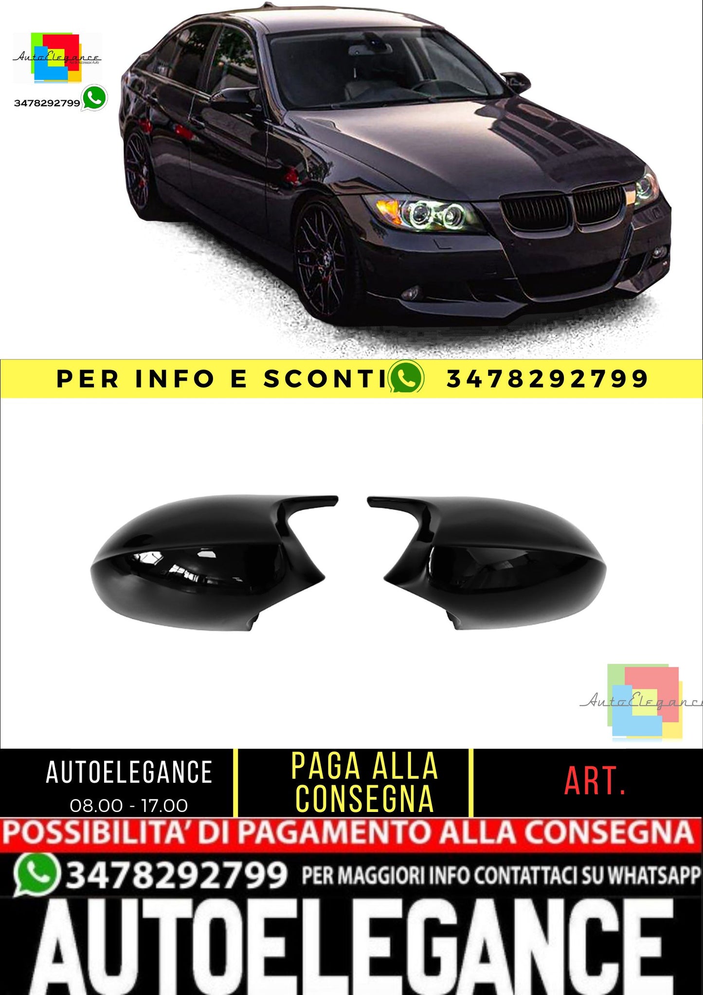 🔥Calotte specchietti nero lucido adatto per BMW Serie 3 E90 E91🔥