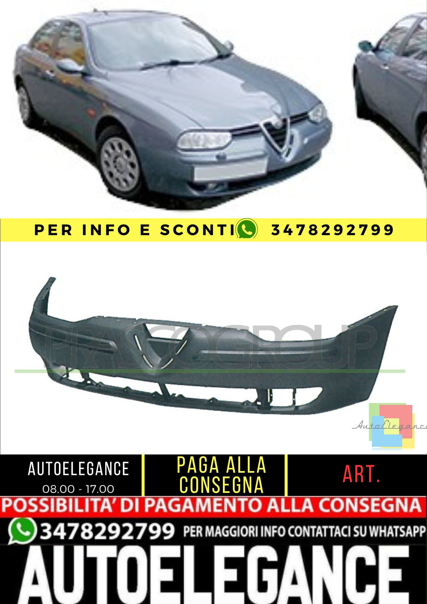 🔥AA0801001 FRONT BUMPER-PRIMED FOR ALFA ROMEO - 156 97-03🔥
