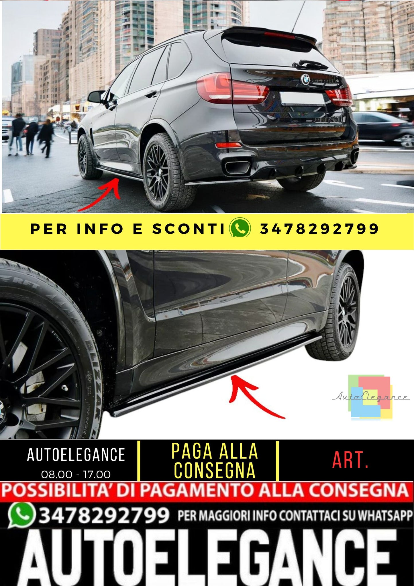 ✨MINIGONNE LATERALI  nero lucido ABS per BMW X5 F15 M50D lifting 2014-2018✨