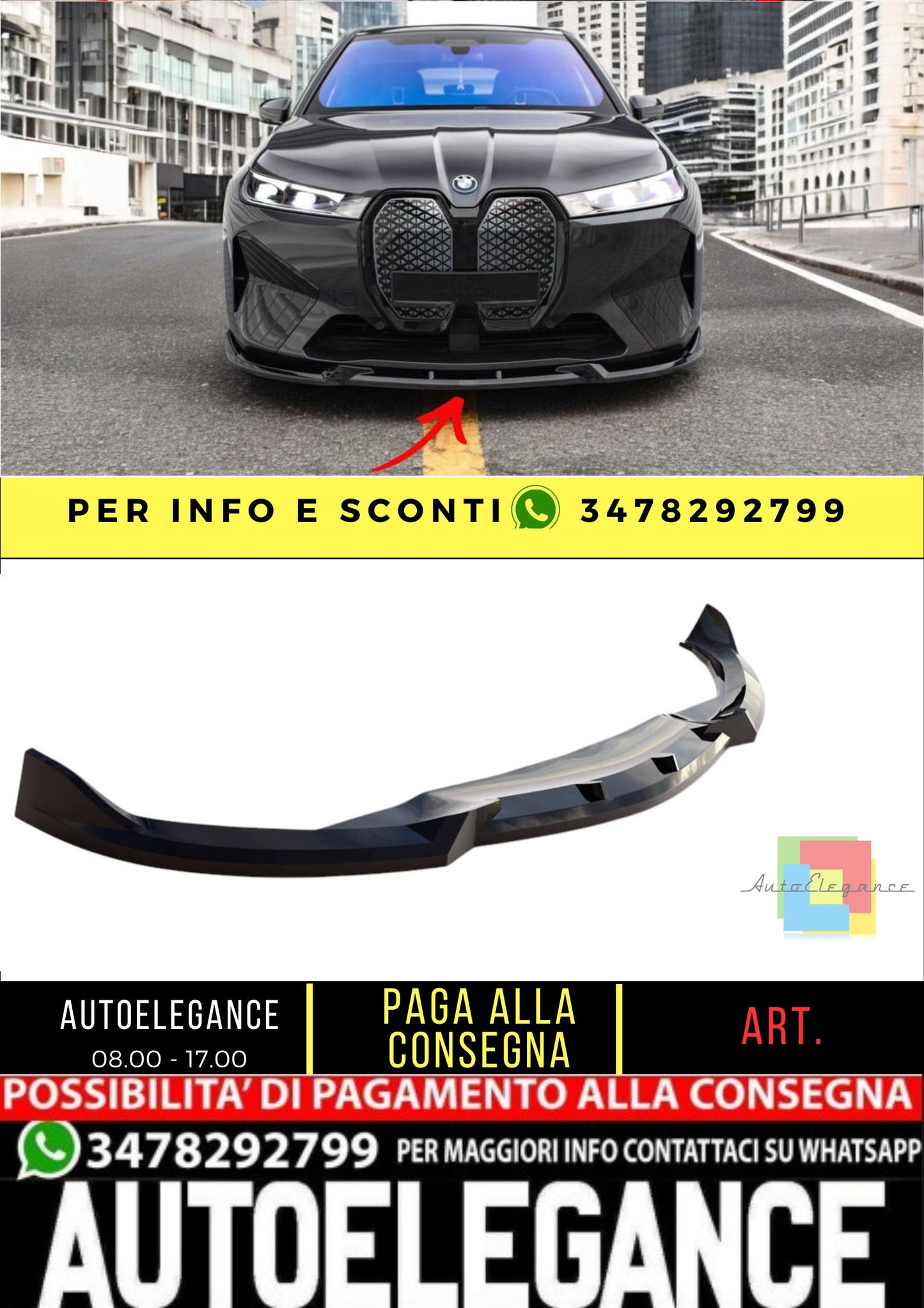 ✨Splitter diffusore anteriore V1 design nero lucido ABS per BMW iX 2021+✨