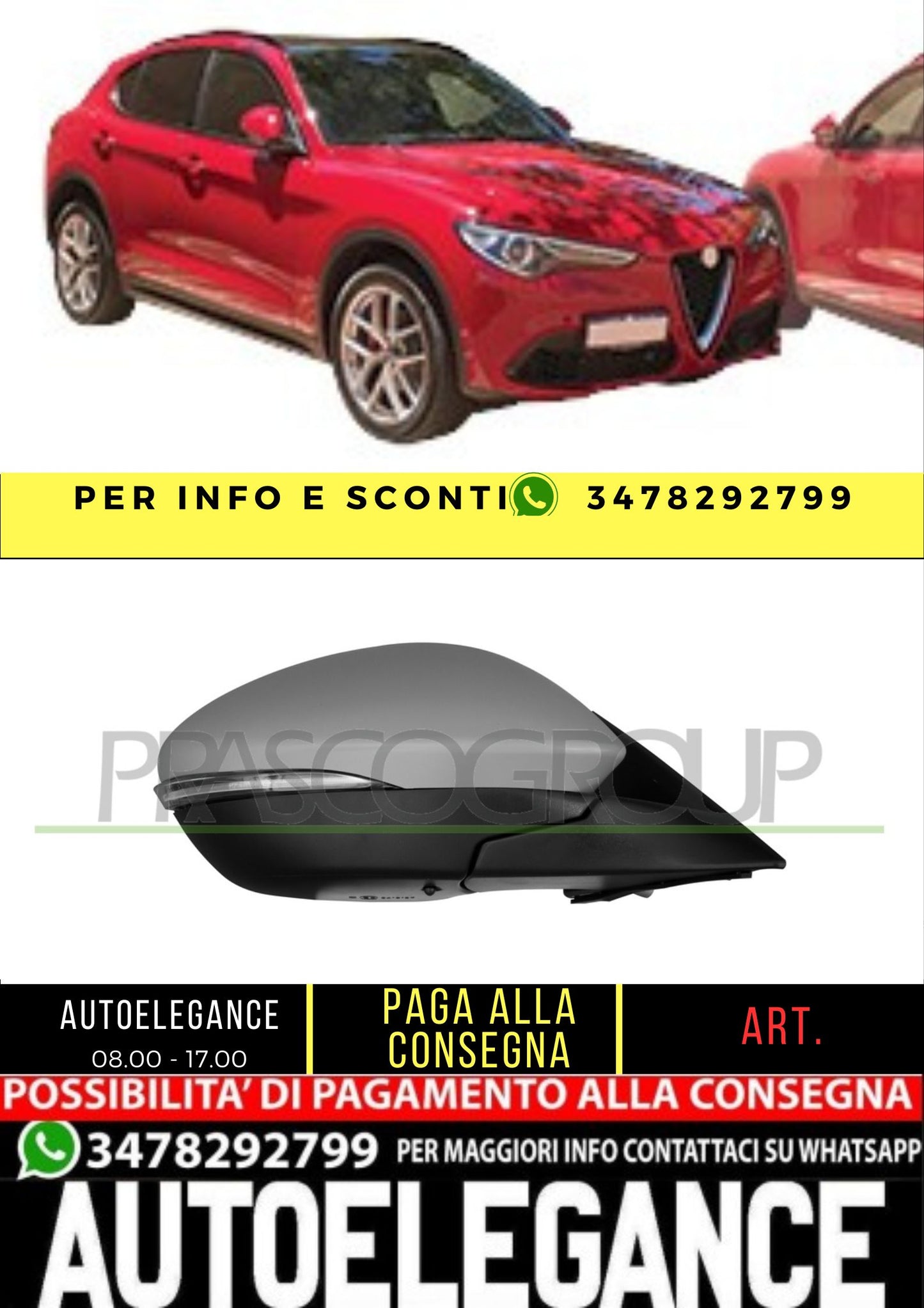 ✨AA7107343 RETROVISORE DESTRO-ELETTRICO-CON PRIMER PER ALFA ROMEO-STELVIO 16+✨