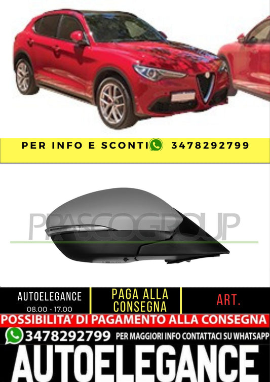 ✨AA7107343 RETROVISORE DESTRO-ELETTRICO-CON PRIMER PER ALFA ROMEO-STELVIO 16+✨