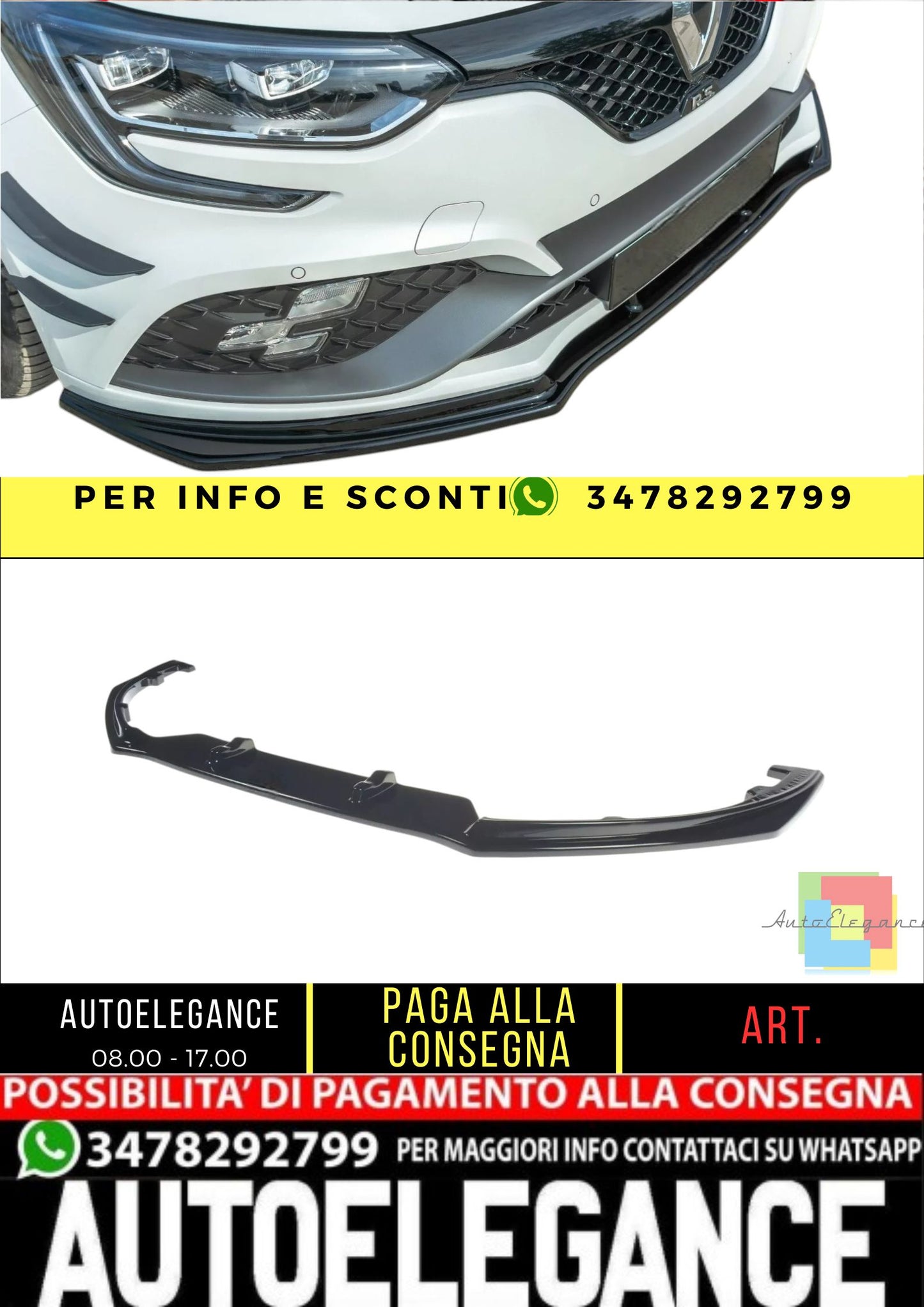 ✨Splitter V1 design nero lucido per Renault Megane Mk4 Rs 18-20 ✨
