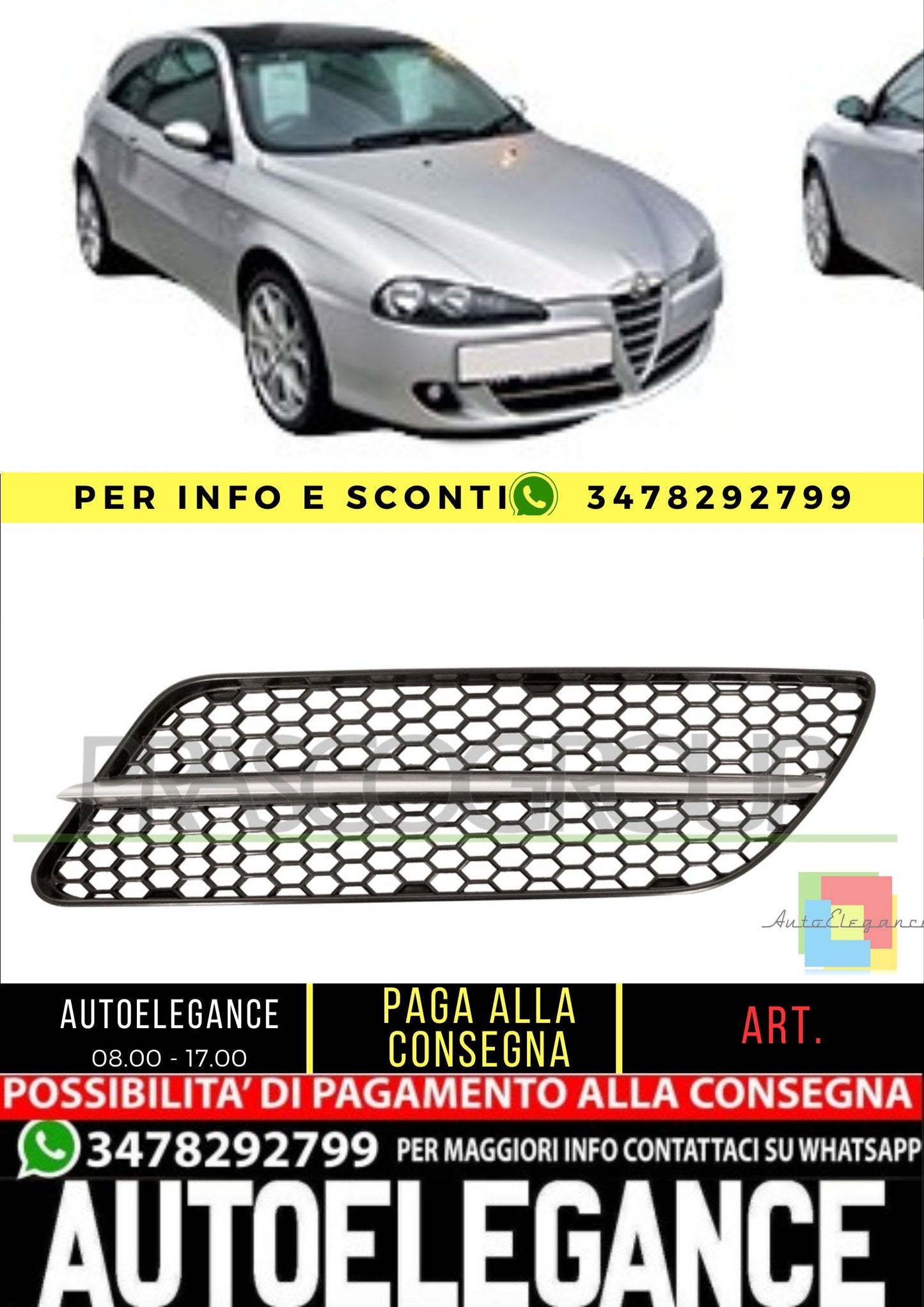 🔥AA3422134 GRIGLIA SINISTRA  NERA PER ALFA ROMEO 147 2004-2010🔥