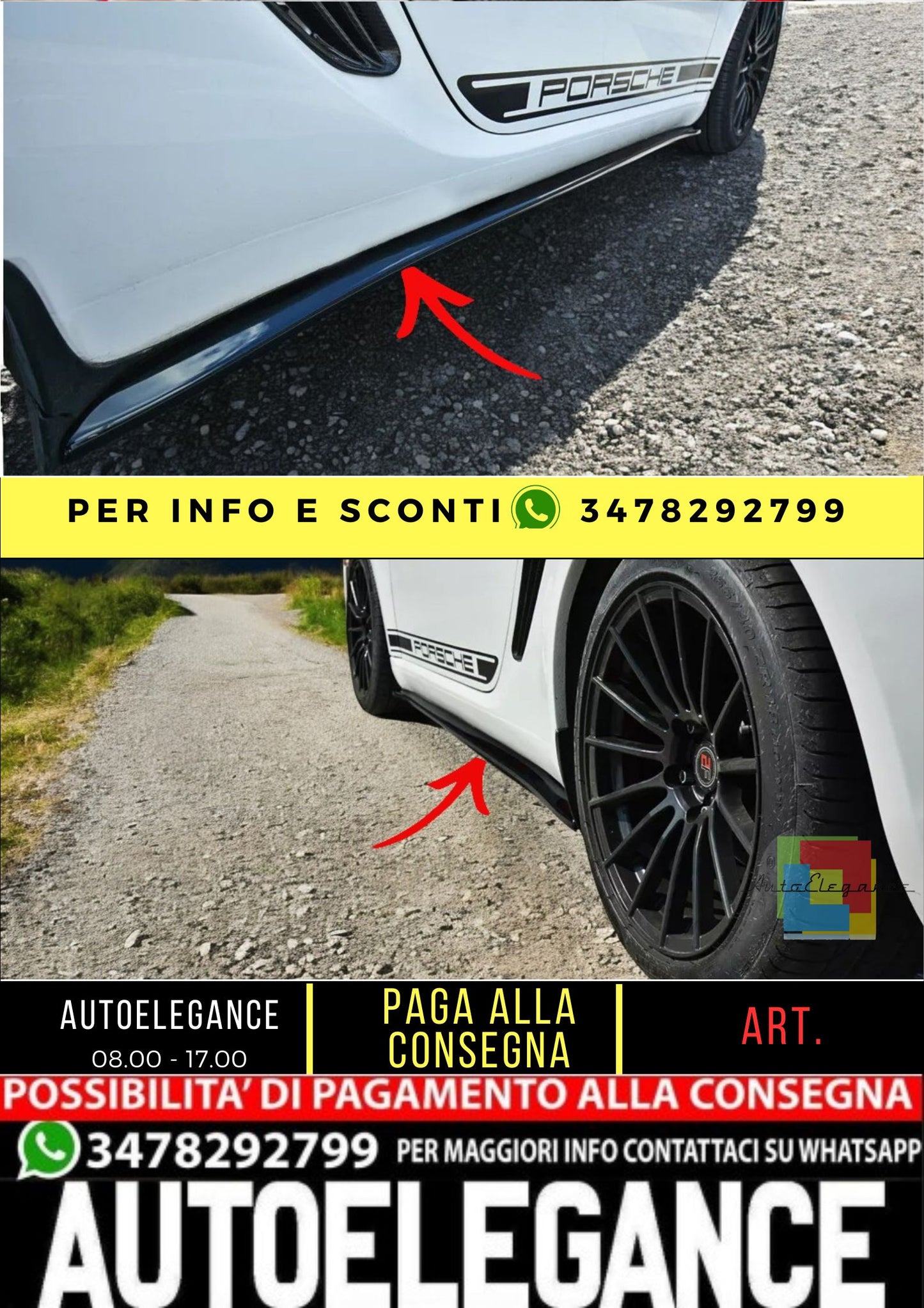 ✨MINIGONNE LATERALI nero lucido ABS per Porsche Cayman S 987C 2006-2009✨