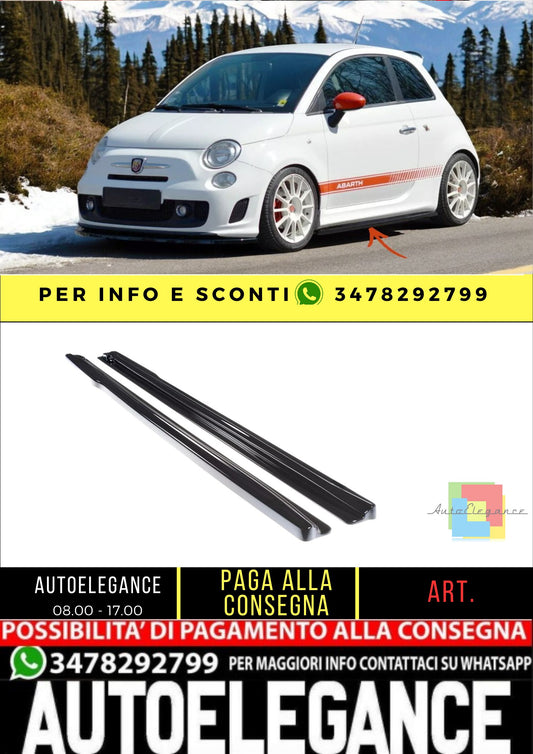 ✨MINIGONNE laterali design lucido nero ABS Per Fiat 500 Mk1 Abarth 2008-2012✨