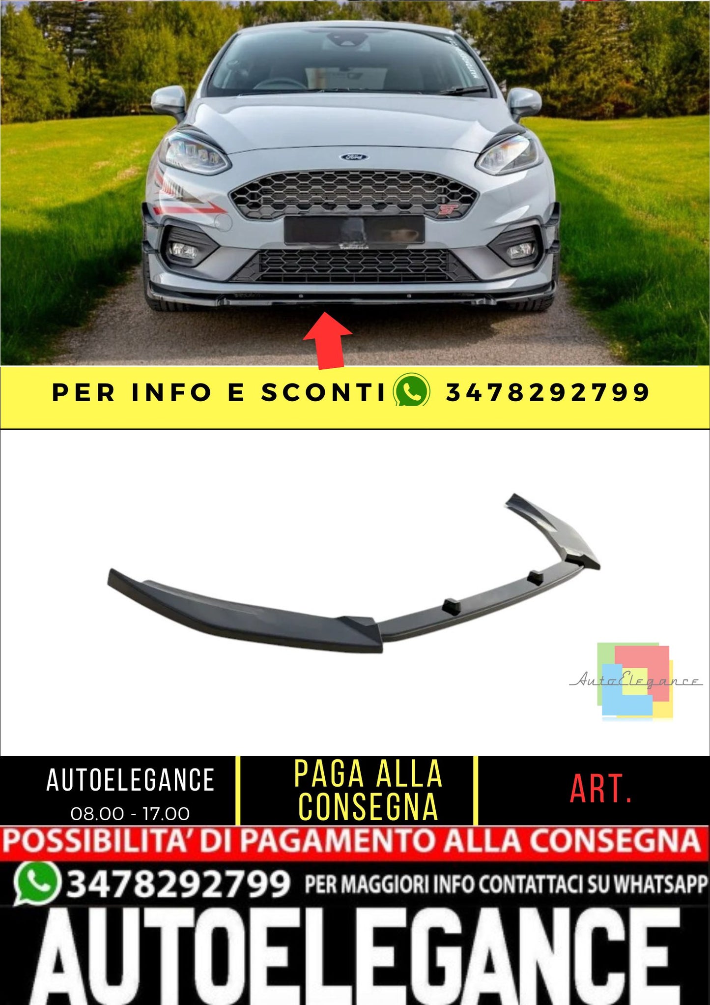 ✨SPLITTER Nero Lucido  Design PER Ford Fiesta MK8 ST/ST-Line 2017+✨