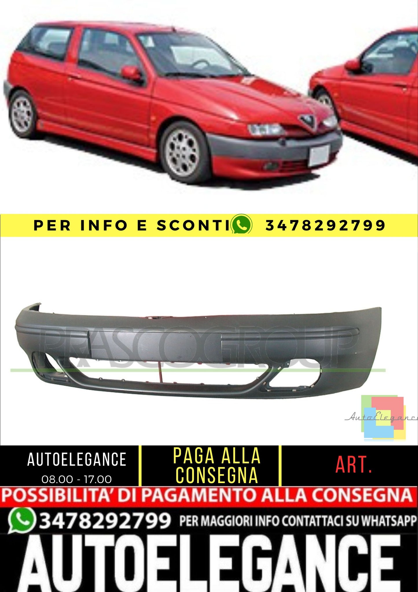 🔥AA0721001 PARAURTI ANTERIORE-CON PRIMER ADATTO PER ALFA ROMEO - 145 99-2001🔥