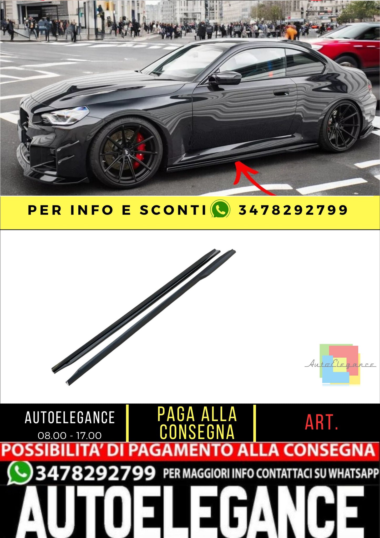 ✨MINIGONNE LATERALI V1 nero lucido ABS per BMW M2 G87✨