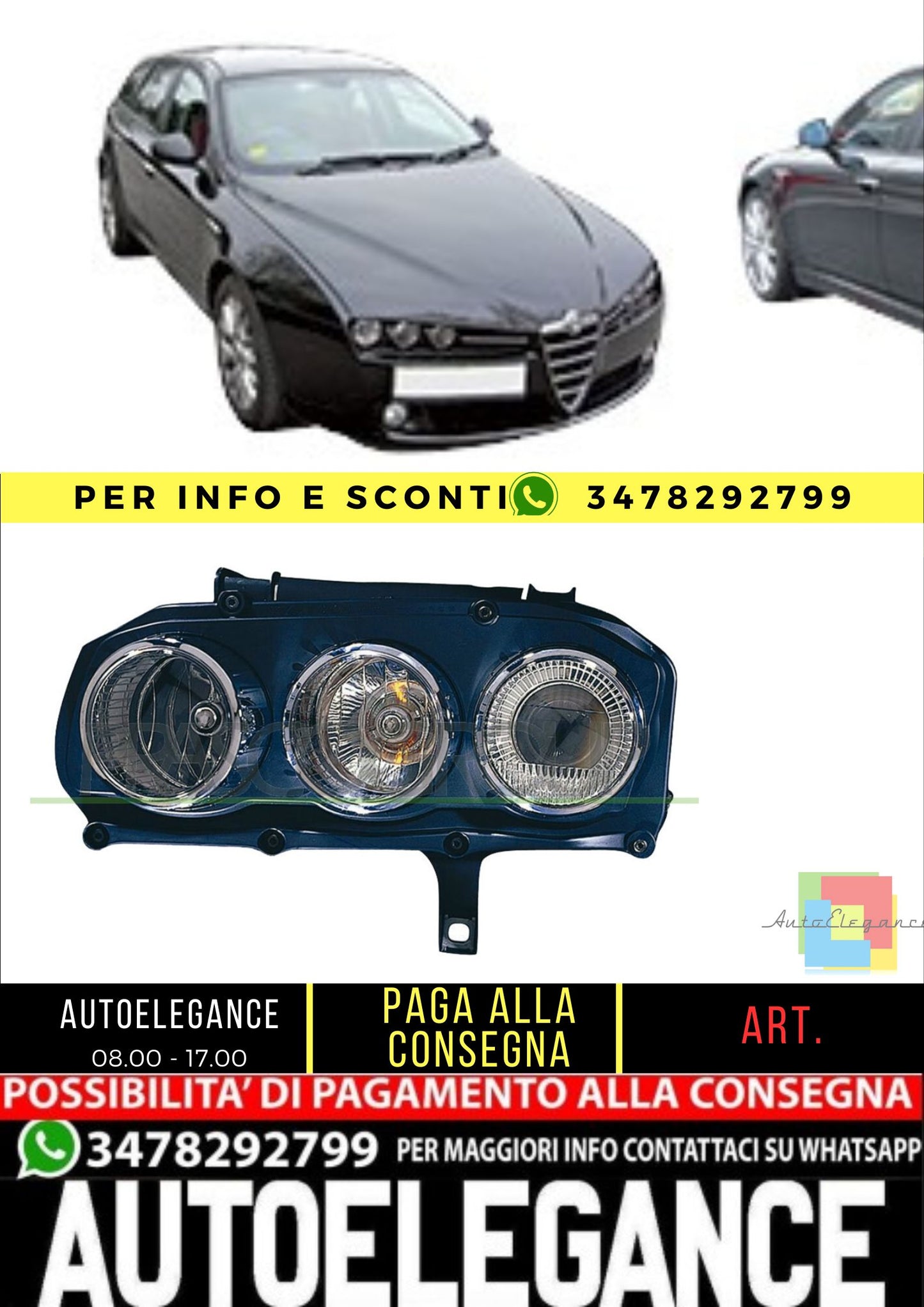 🔥AA0904904 PROIETTORE SINISTRO H7+H7-ELETTRICO PER ALFA ROMEO 159 2005-2011🔥