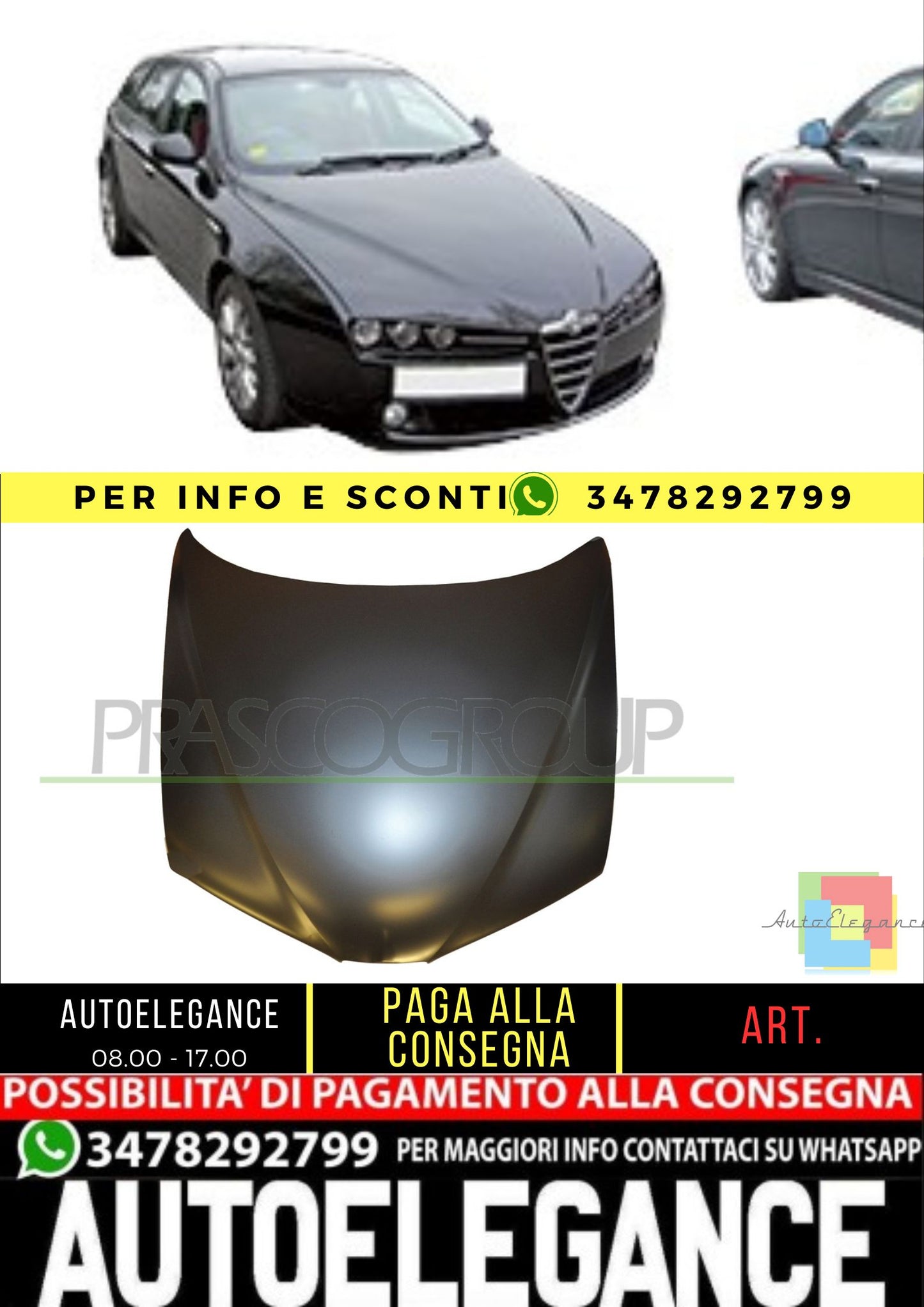 🔥AA0903100 COFANO ADATTO PER ALFA ROMEO 159 2005-2011🔥