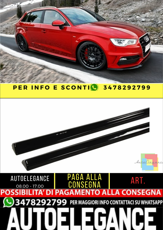 ✨MINIGONNE LATERALI DESIGN NERO LUCIDO Per Audi S3 8V Sportback A3 8V✨
