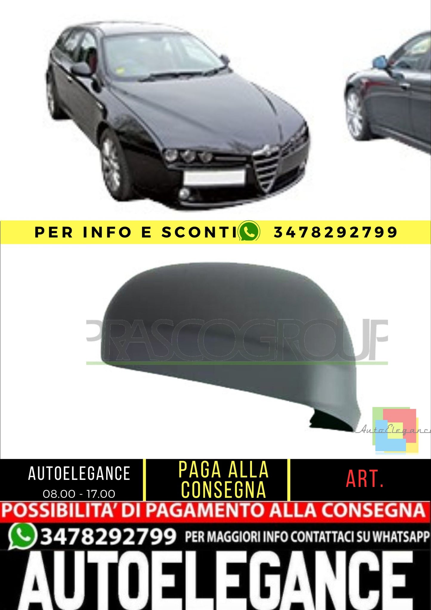 ✨AA0907404 CALOTTA RETROVISORE SINISTRO-NERA PER ALFA ROMEO 159 2005-2011✨