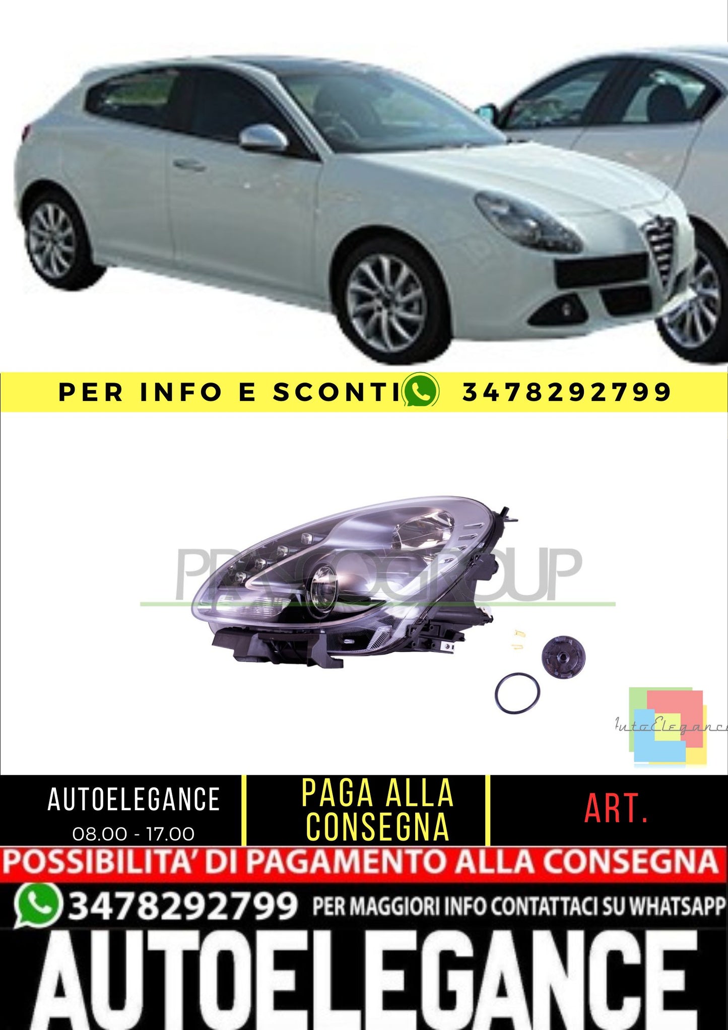 ✨AA3444904 PROIETTORE SINISTRO H7+H1-ELETTRICO PER ALFA ROMEO GIULIETTA 10-16✨