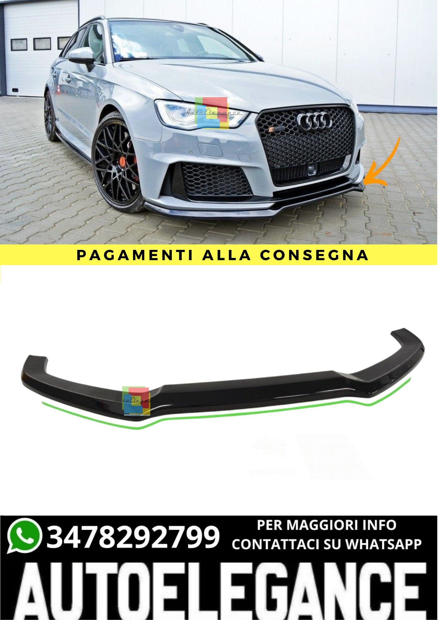 🔥Front Splitter V.1 Suitable For Audi RS3 8V Sportback🔥