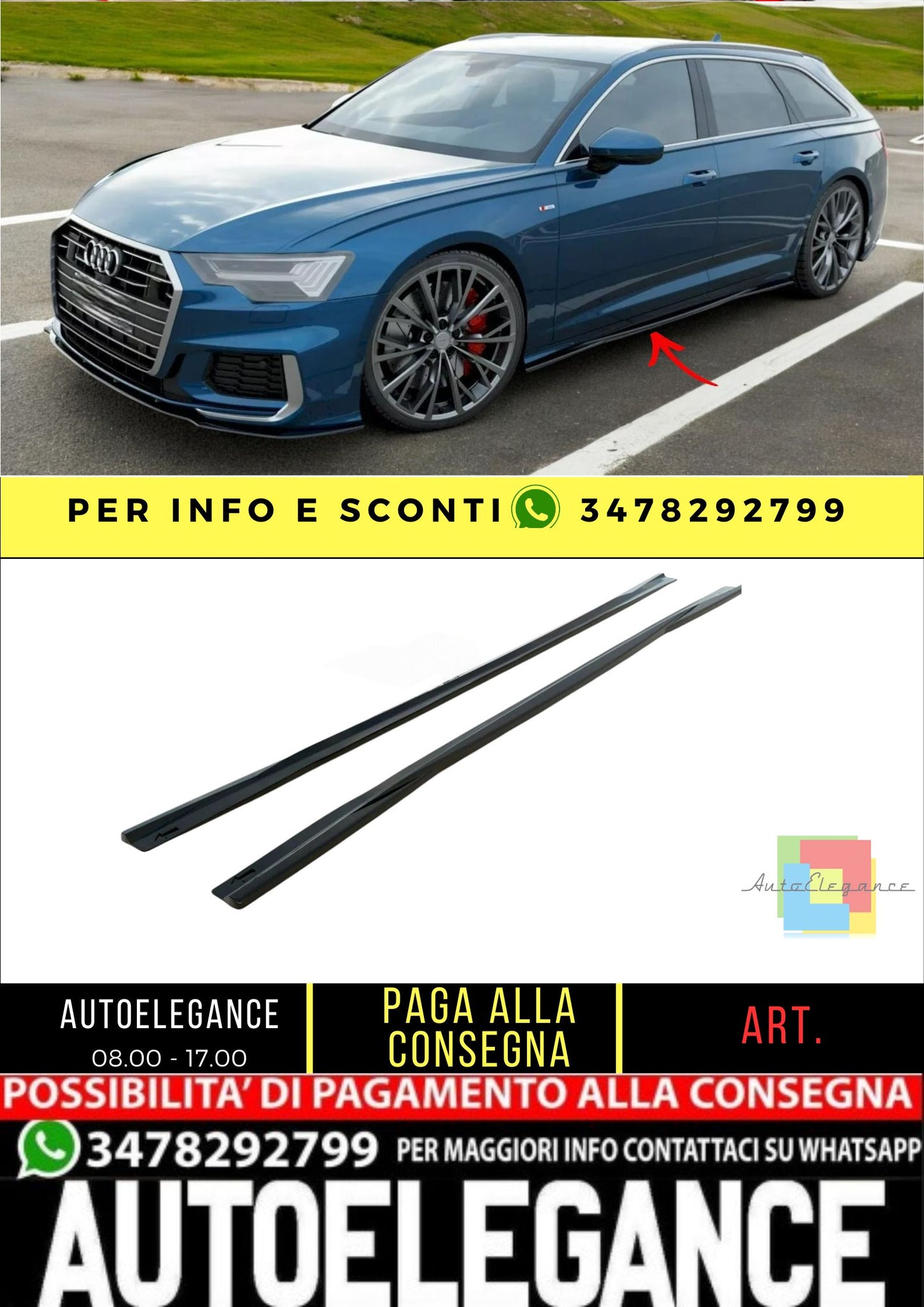 ✨MINIGONNE LATERALI nero lucido ABS per Audi S6/A6 S Line C8 2019+✨