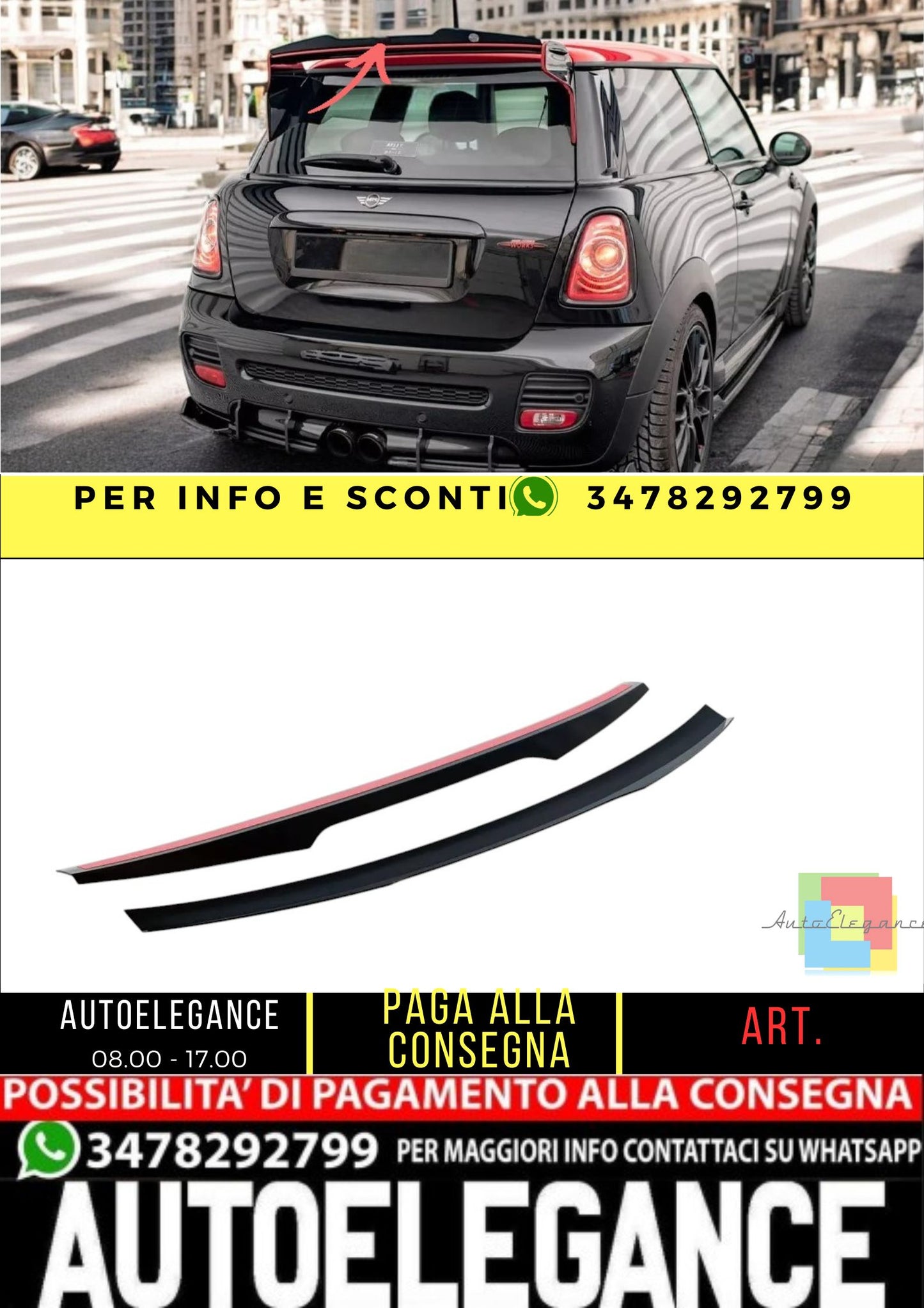 ✨SPOILER CAP V2 ADATTO PER Mini Cooper JCW R56 Nero Lucido✨