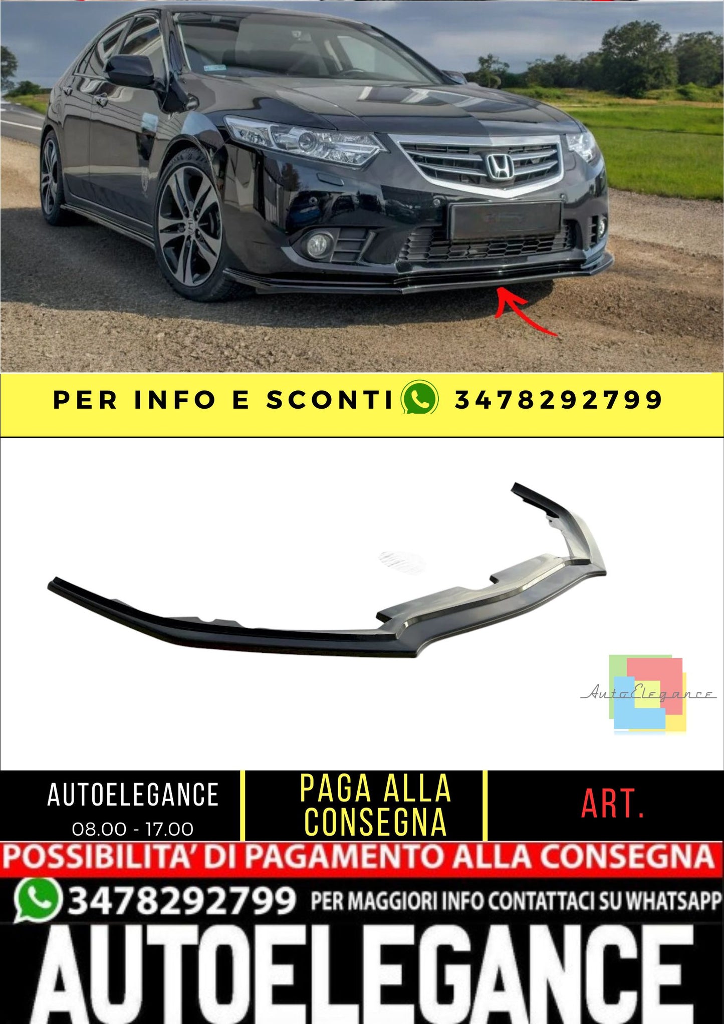 ✨SPLITTER design lucido ADATTO per Honda Accord Mk8 FL CU Series 2011-2015✨