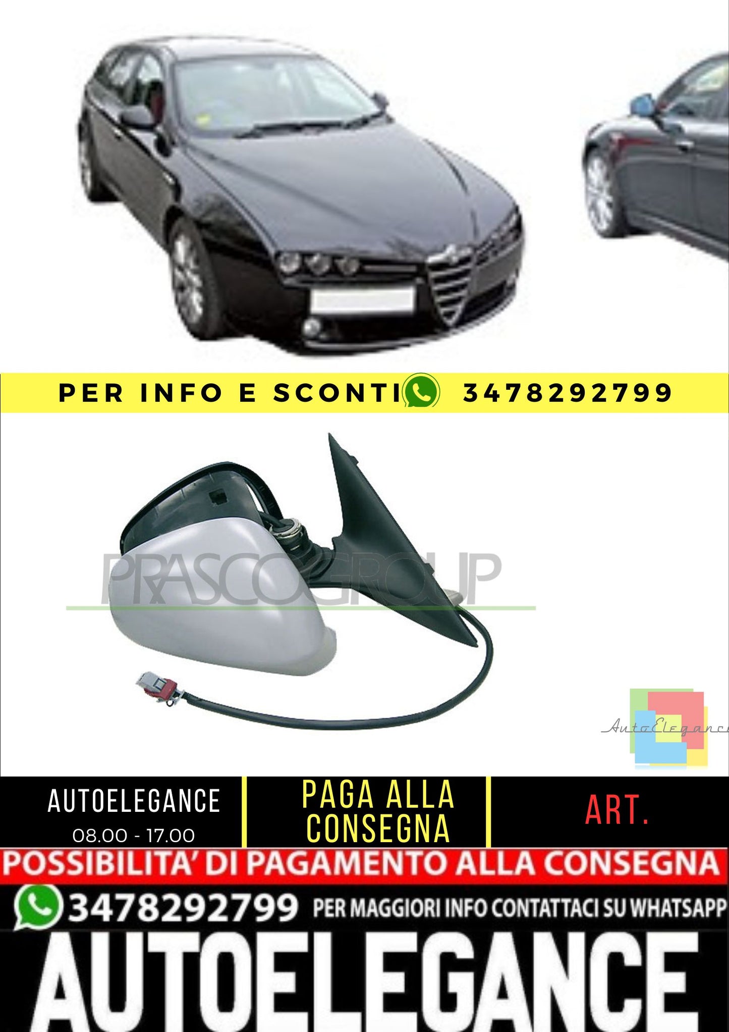🔥AA0907323 RETROVISORE DESTRO TERMICO CON PRIMER PER ALFA ROMEO 159 2005-2011🔥