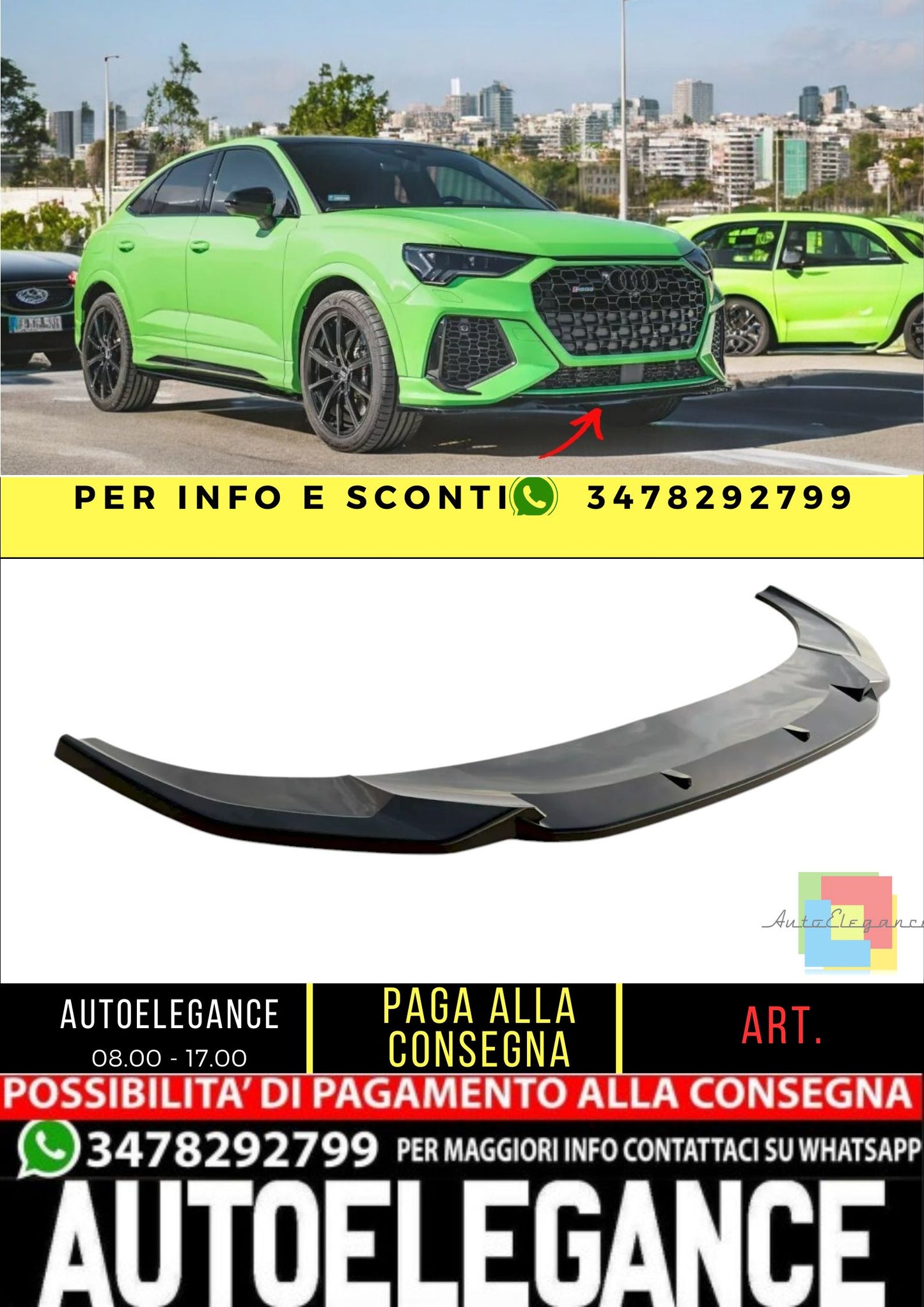 ✨SPLITTER V1 design nero lucido ABS per Audi Rsq3 (F3)  2019+✨
