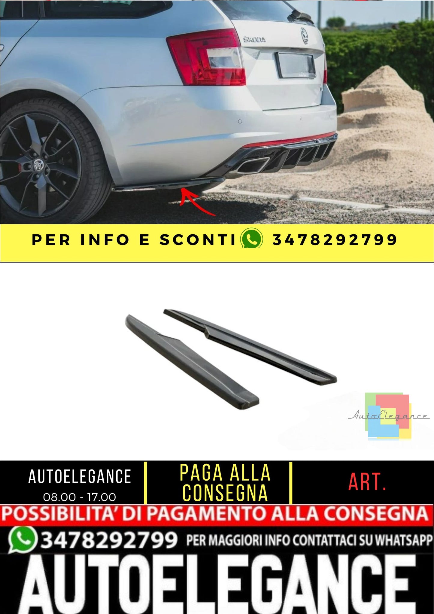 ✨SPLITTER laterali posteriori V2 PER Skoda Octavia Vrs Mk3/Mk3.5 2013-2016✨