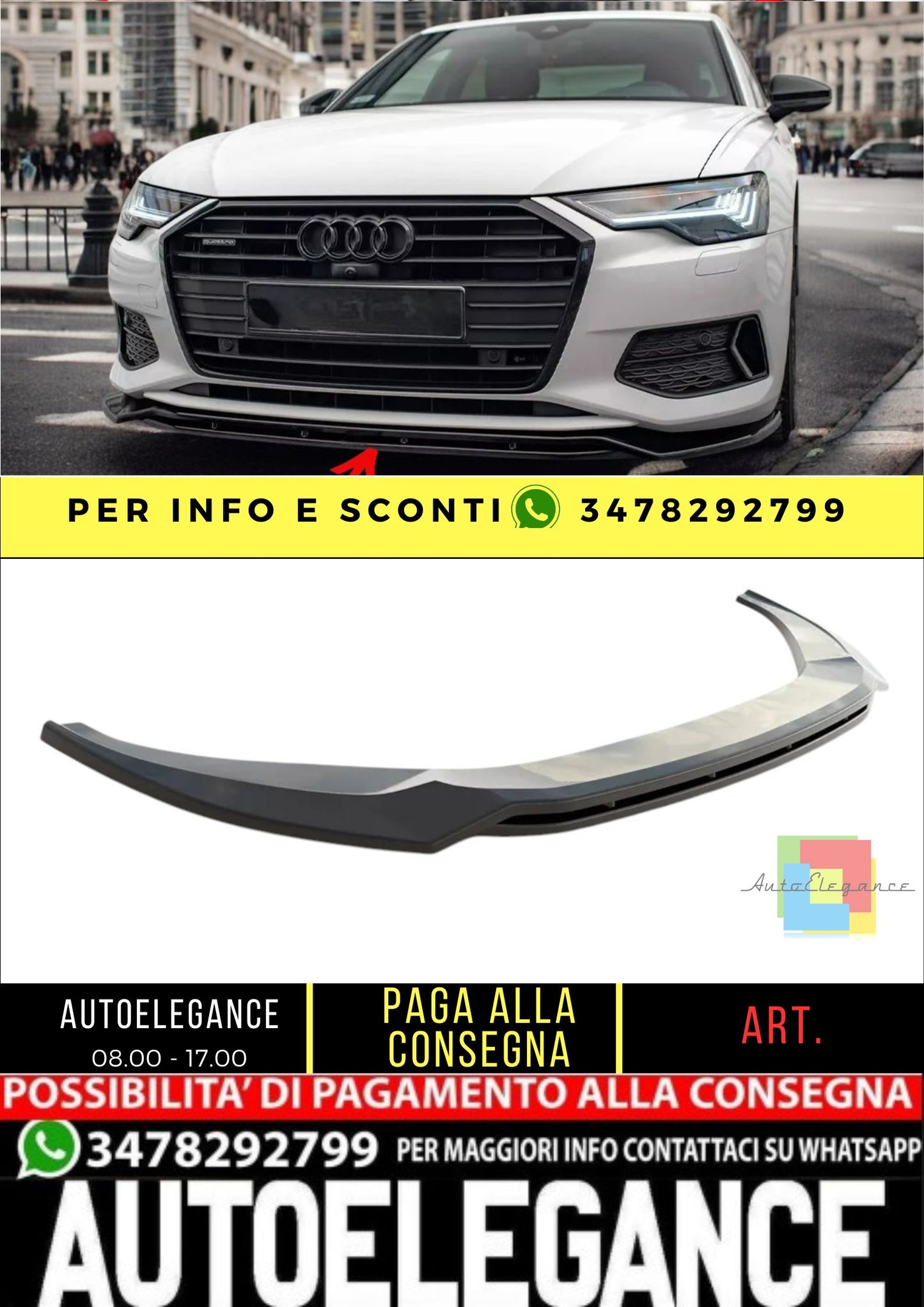 ✨SPLITTER Anteriore V3 Design Lucido Audi A6 C8 2019+✨