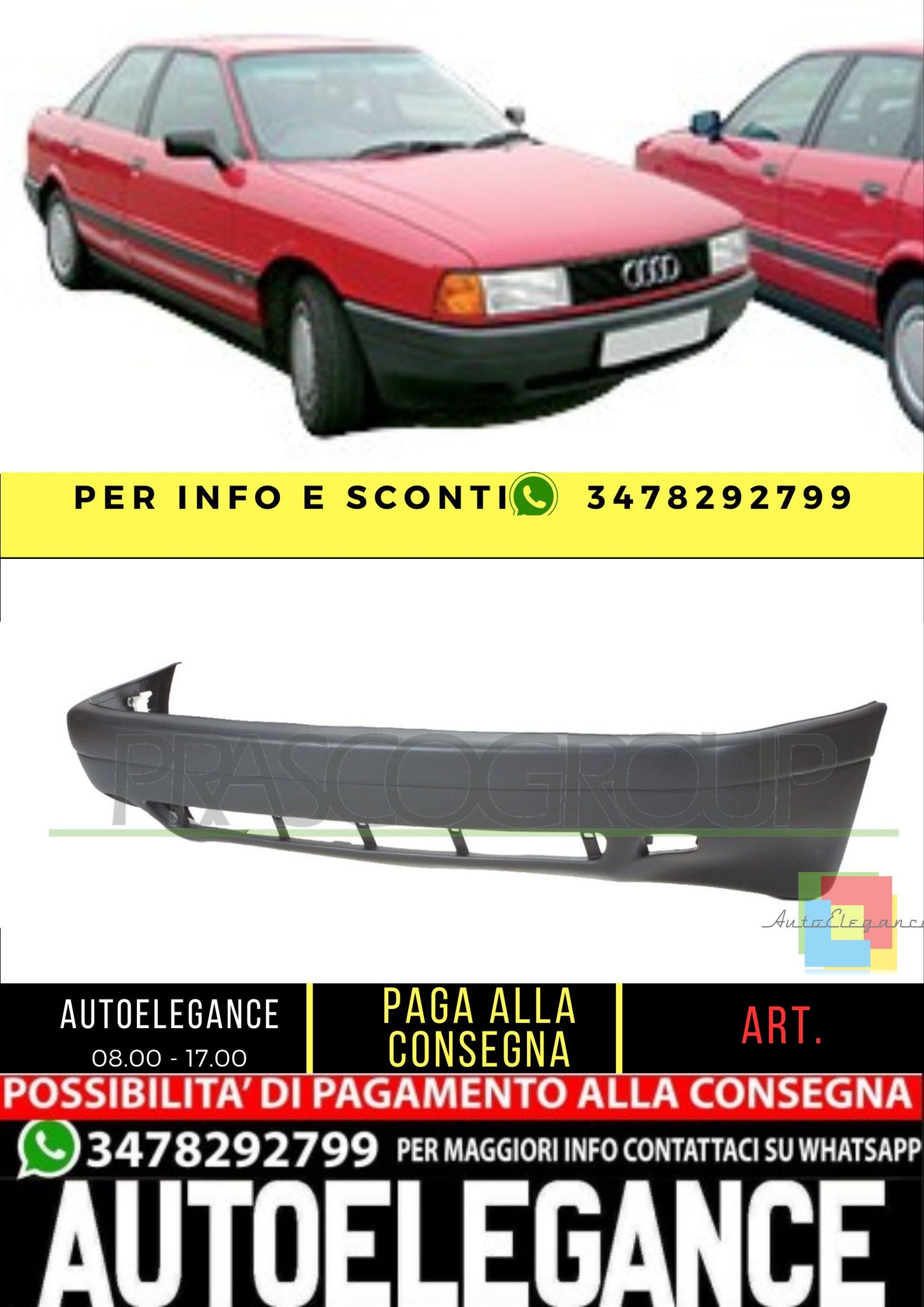 ✨AD0131000 PARAURTI ANTERIORE-NERO ADATTO PER AUDI - 80 1986-1991✨